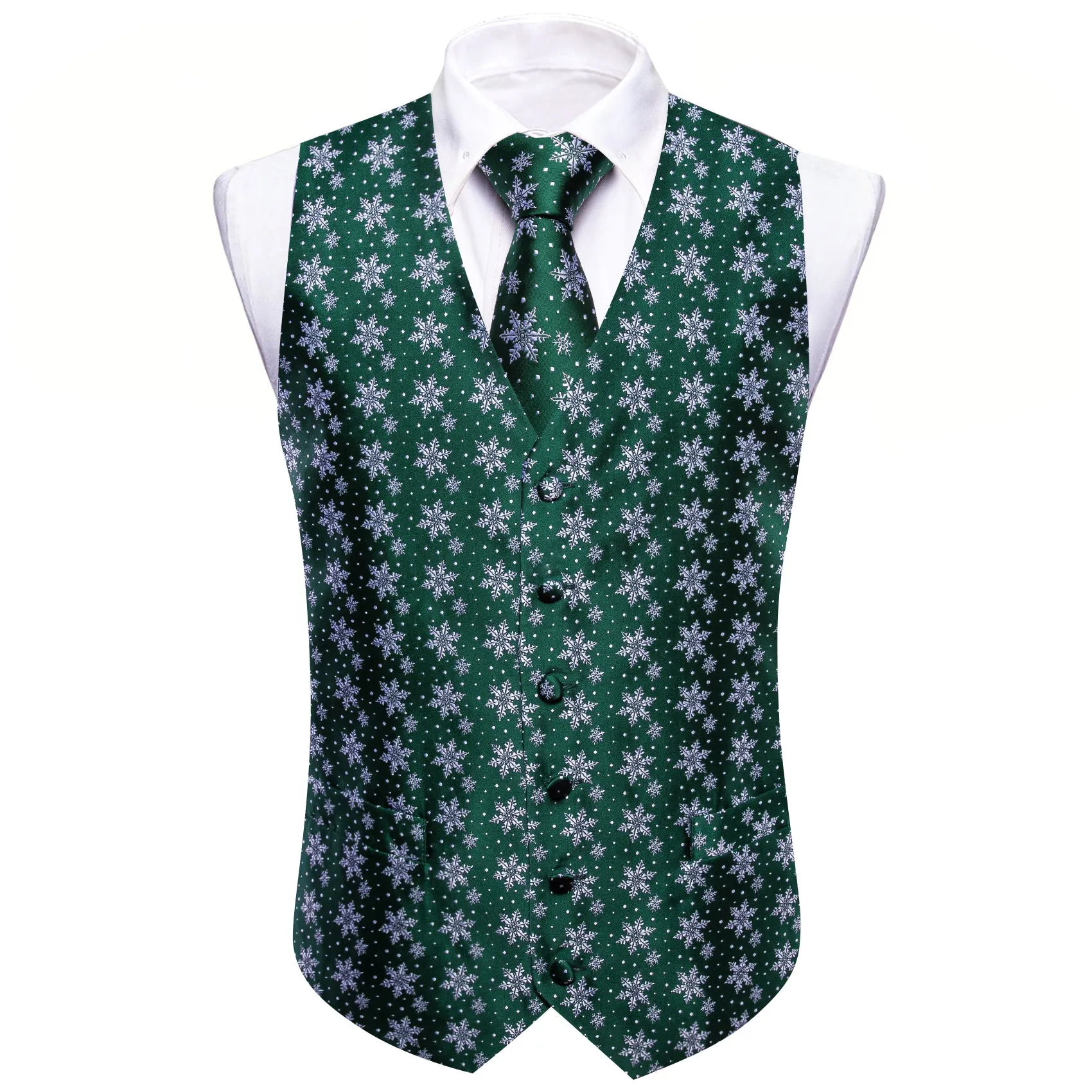 Barry. Wang Holiday Green Suit Vest Xmas Snowflake Dress Waistcoat Tie Hanky Cufflinks Set sold by Barrywang product image thumbnail 2