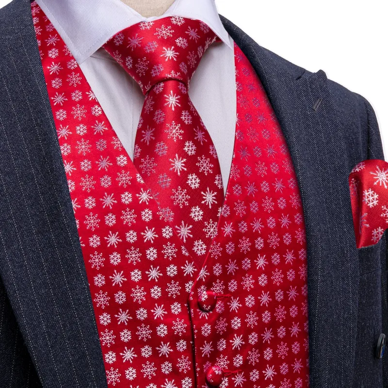 Barry. Wang Holiday Red Waistcoat Xmas Snowflake Tuxedo Vest Necktie Hanky Cufflinks Set sold by Barrywang