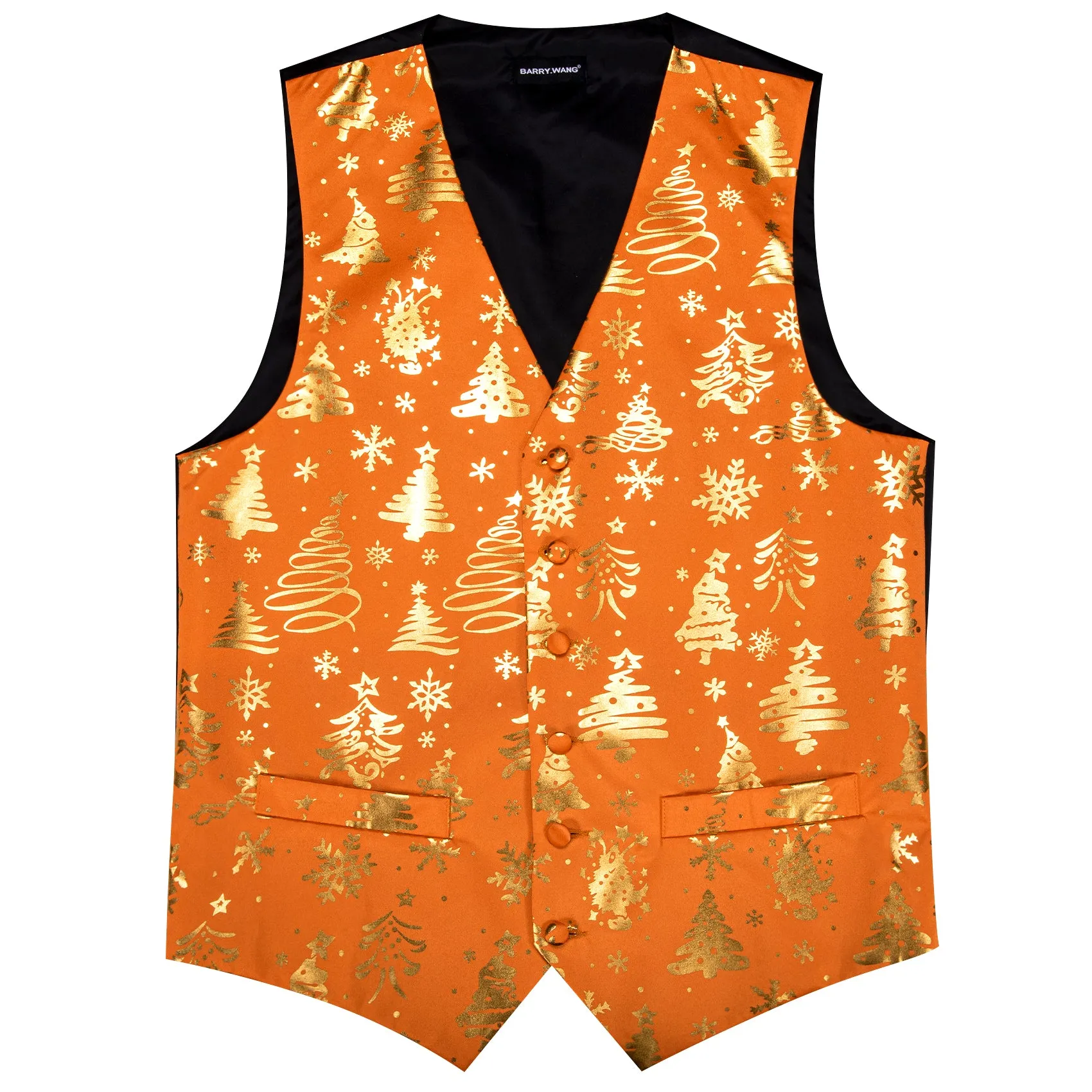 Barry. Wang Holiday Orange Casual Vest Xmas Pattern Party Waistcoat Bowtie Hanky Cufflinks Set sold by Barrywang product image thumbnail 5