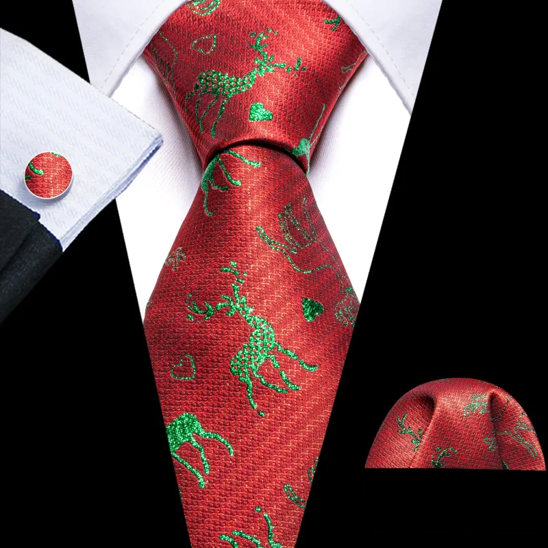 Barry. Wang Christmas Red Waistcoat  Novelty Xmas Reindeer Silk Vest Tie Hanky Cufflinks Set sold by Barrywang