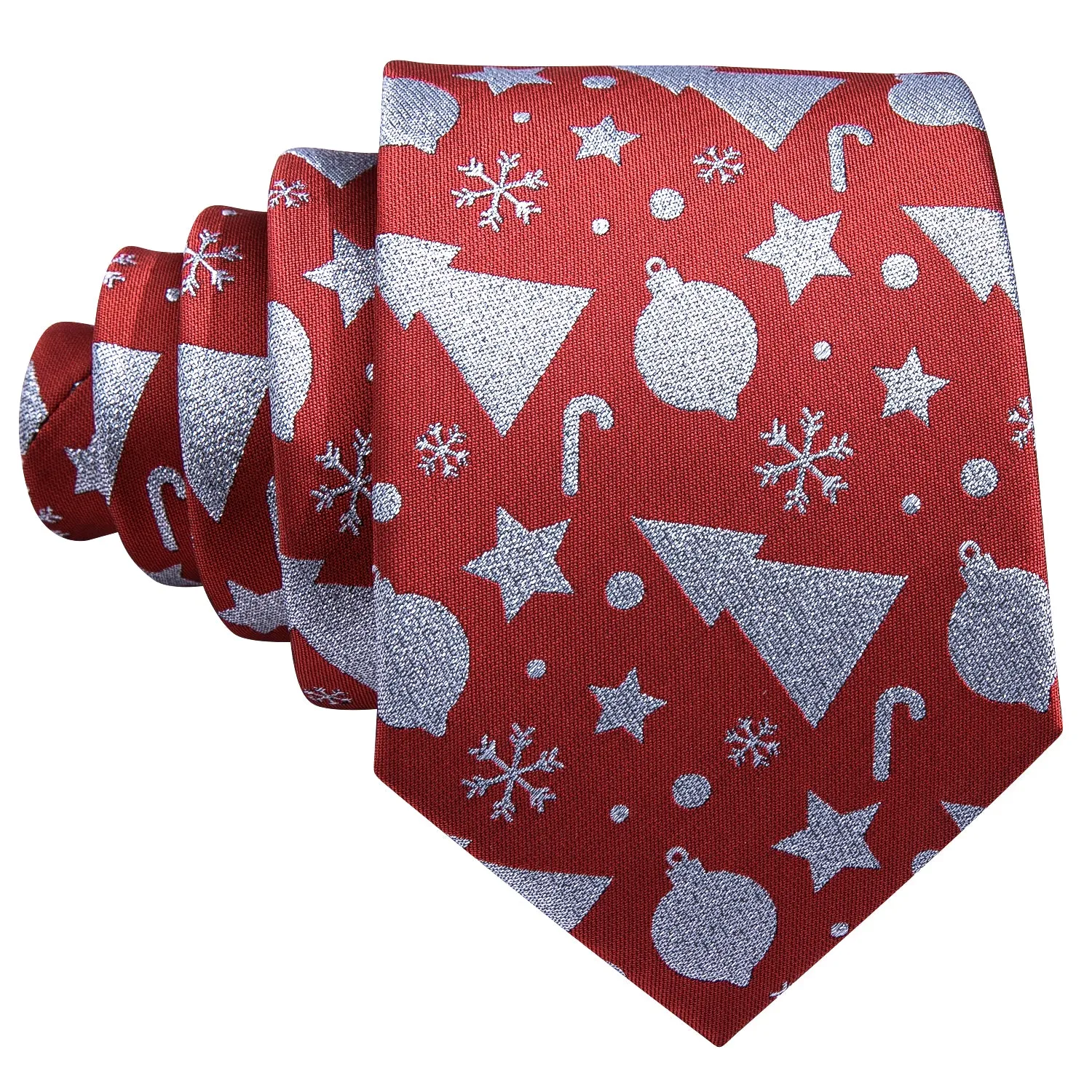 Barry. Wang Holiday Red Tie Silver Xmas Novelty Silk Necktie Pocket Square Cufflinks Set sold by Barrywang product image thumbnail 5