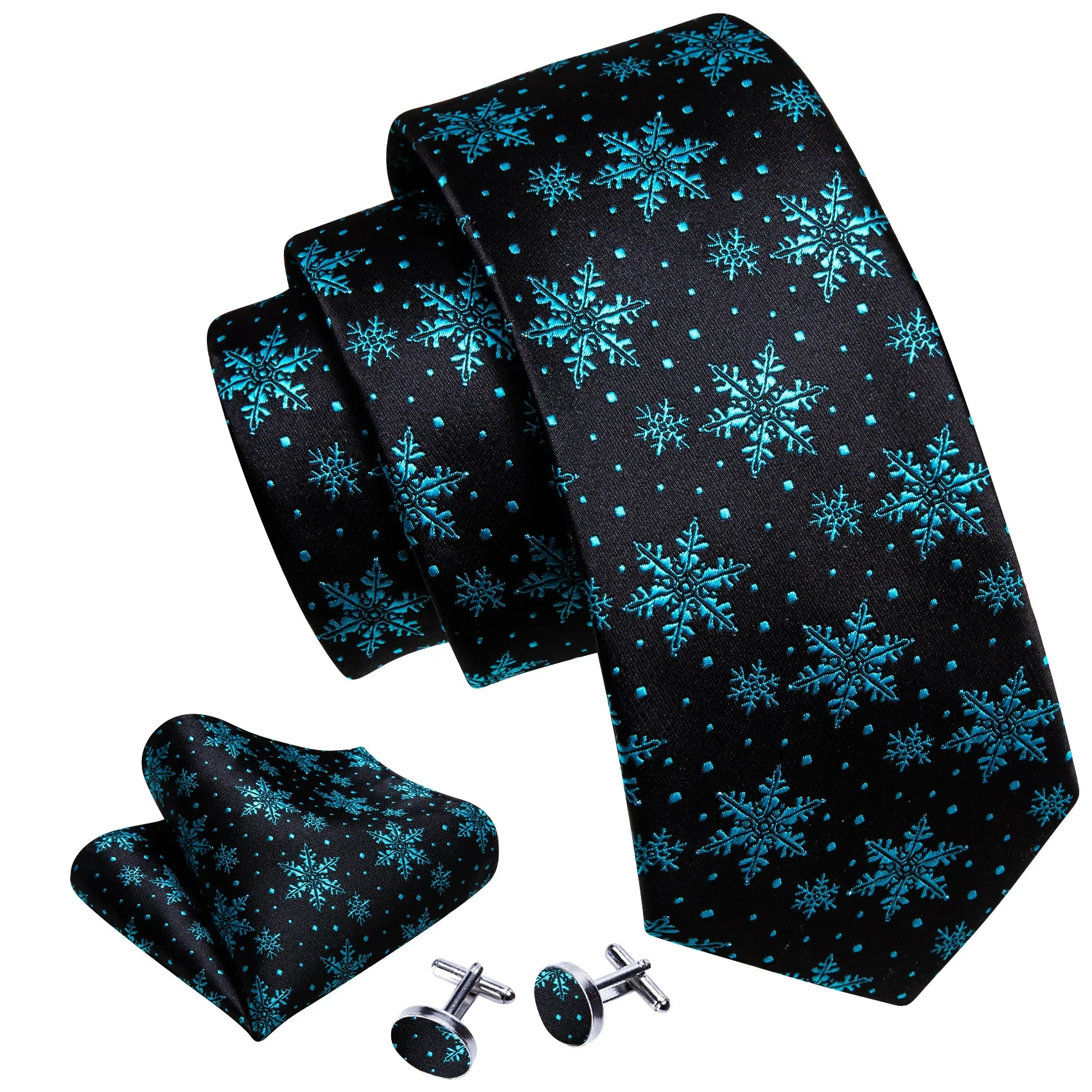 Barry. Wang Holiday Blue Snowflake Tie Black Suit Necktie Handkerchief Cufflinks Set sold by Barrywang product image thumbnail 2