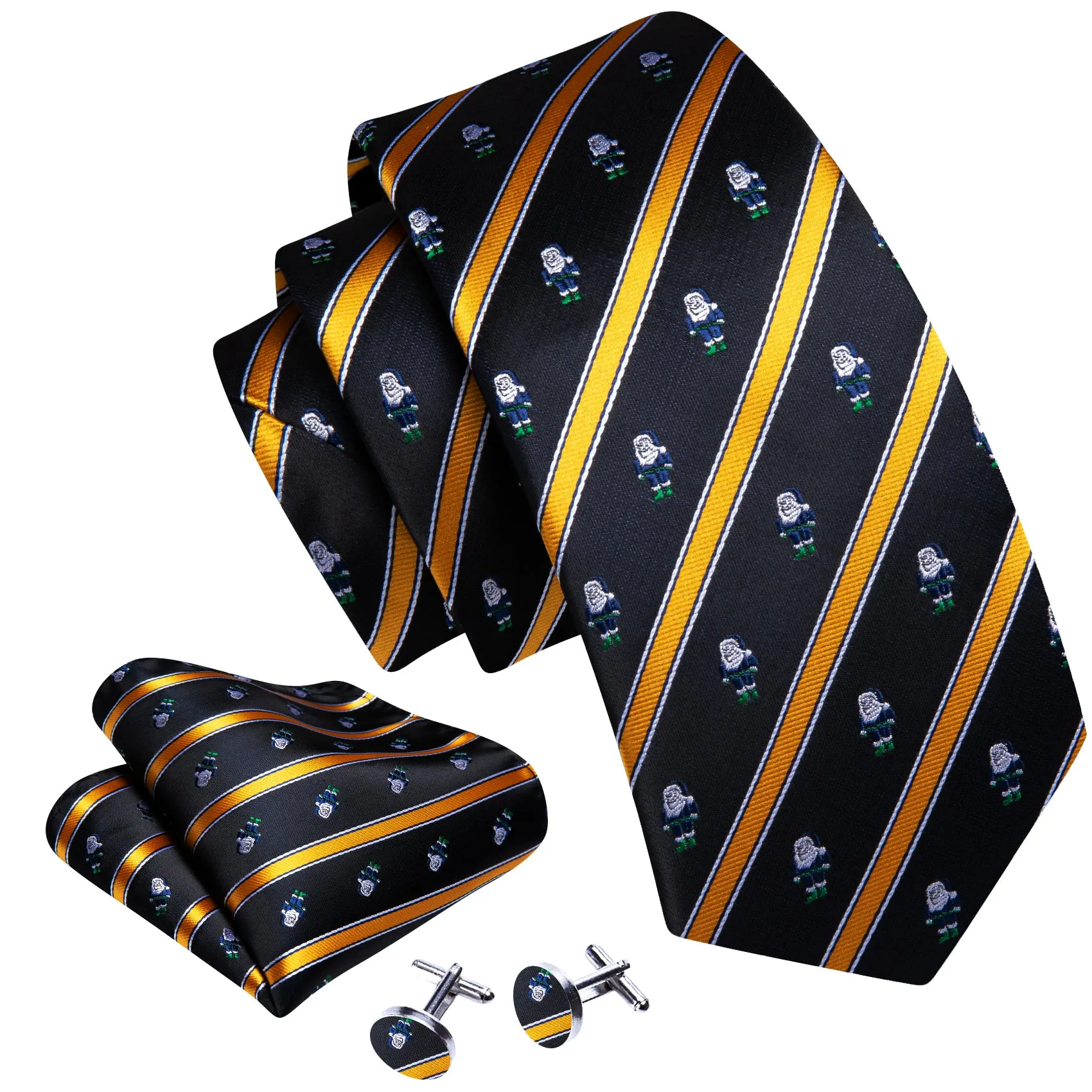 Barry. Wang Holiday Black Tie Santa Claus Formal Party Necktie Hanky Cufflinks Set sold by Barrywang product image thumbnail 2