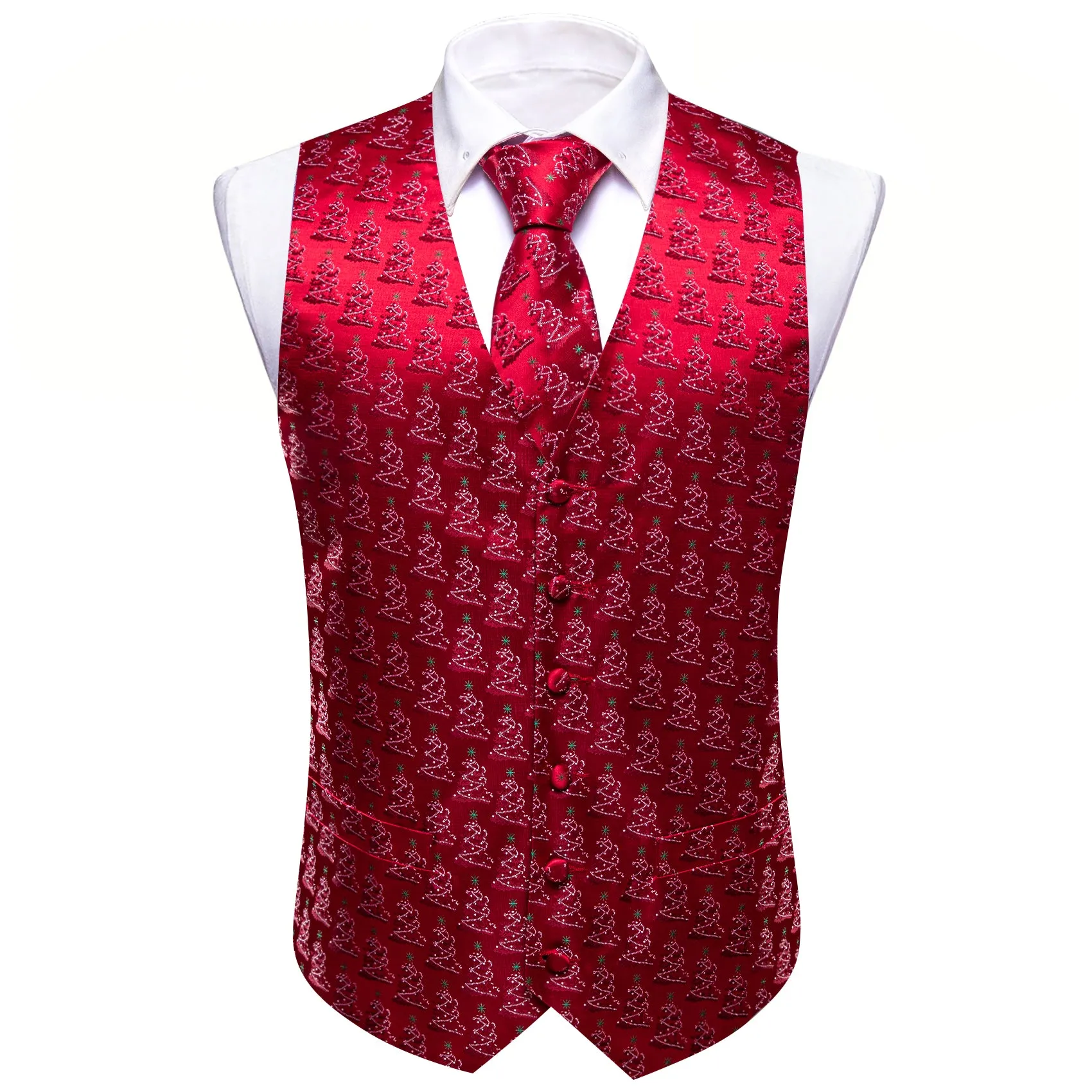 Barry. Wang Holiday Red Tree Suit Vest Silk Party Waistcoat Tie Hanky Cufflinks Set sold by Barrywang product image thumbnail 2