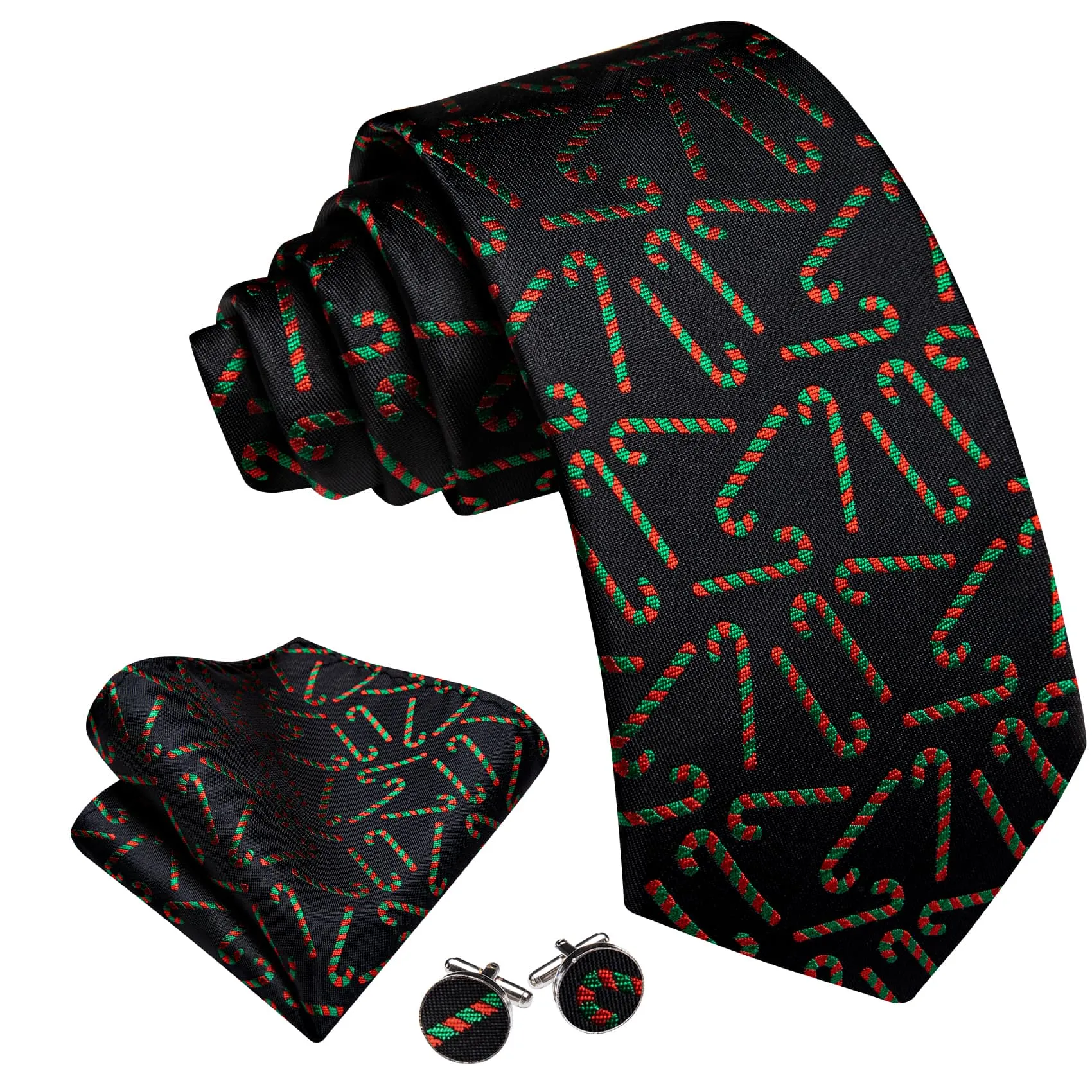 Barry. Wang Xmas Necktie Black Tie Holiday Candy Cane Necktie Hanky Cufflinks Set sold by Barrywang product image thumbnail 3