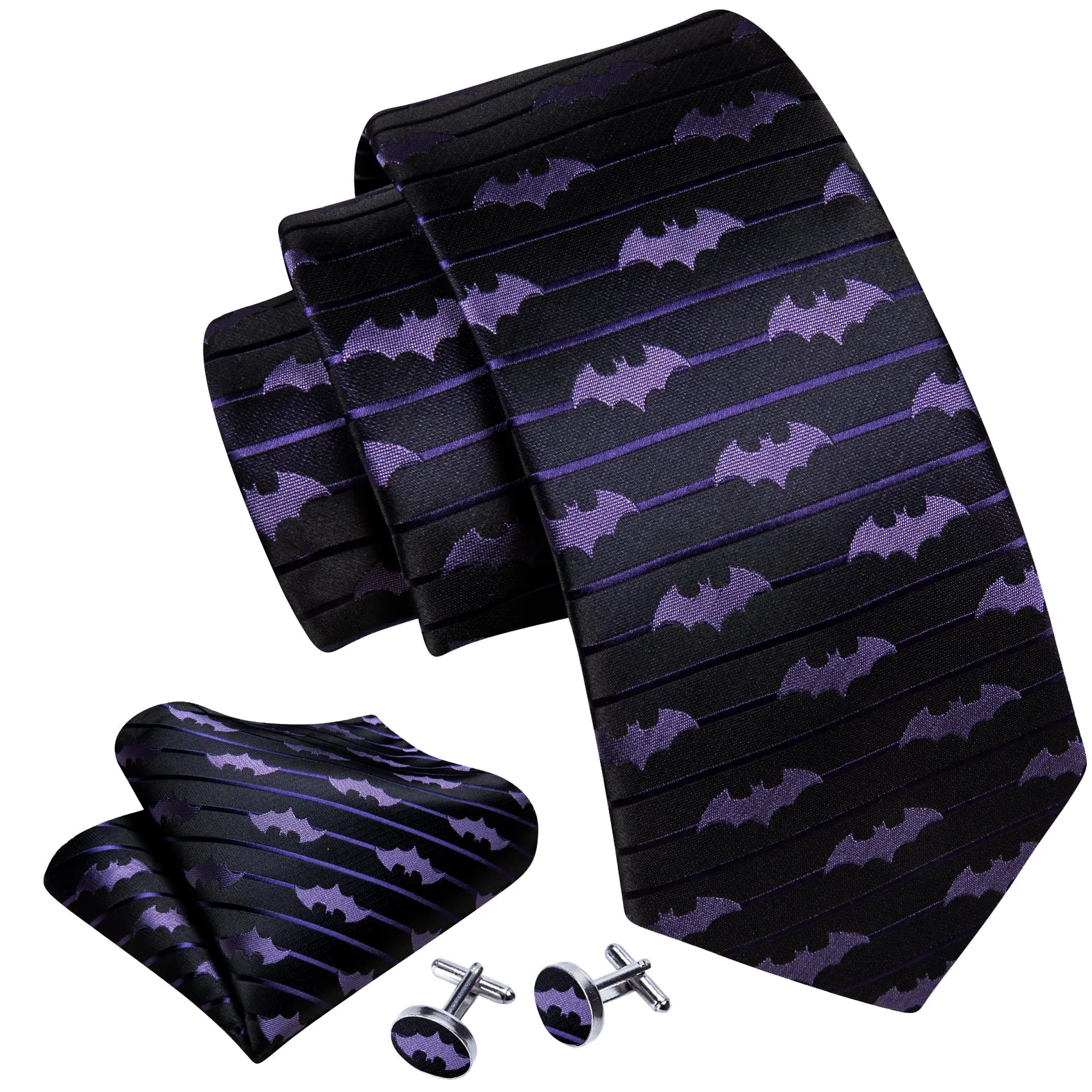 Barry. Wang Purple Bat Necktie Mens Silk Tie Pocket Square Cufflinks Set sold by Barrywang product image thumbnail 4