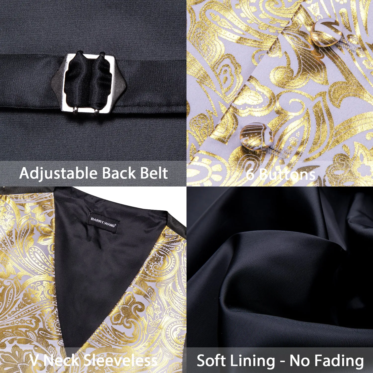Barry. Wang Mens Gold Suit Vests Paisley Jacquard Formal Waistcoat Tie Hanky Clfflinks Set sold by Barrywang product image thumbnail 4