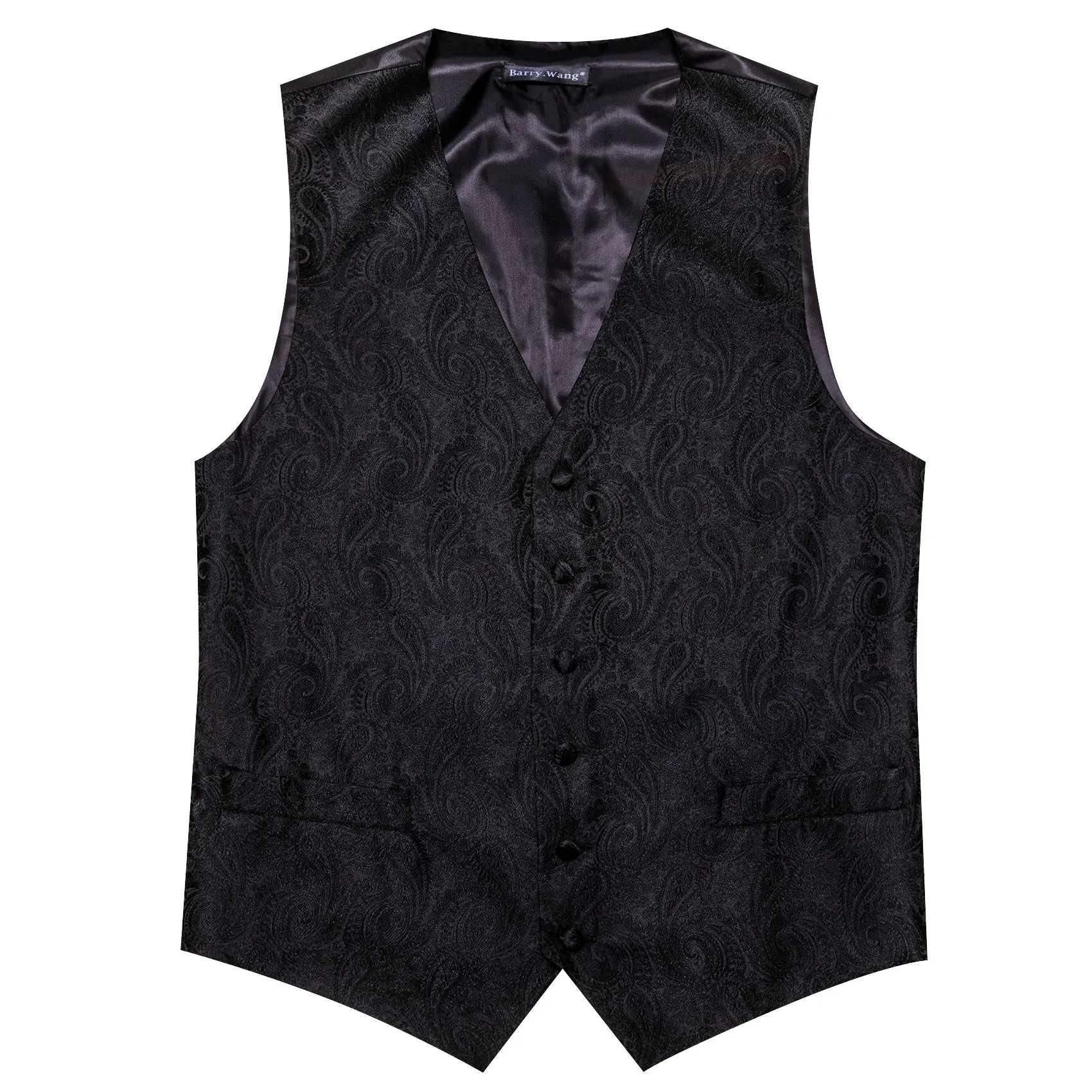Barry. Wang Black Paisley Suit Vest V-Neck Business Dress Waistcoat Tie Hanky Cufflinks Set sold by Barrywang product image thumbnail 5