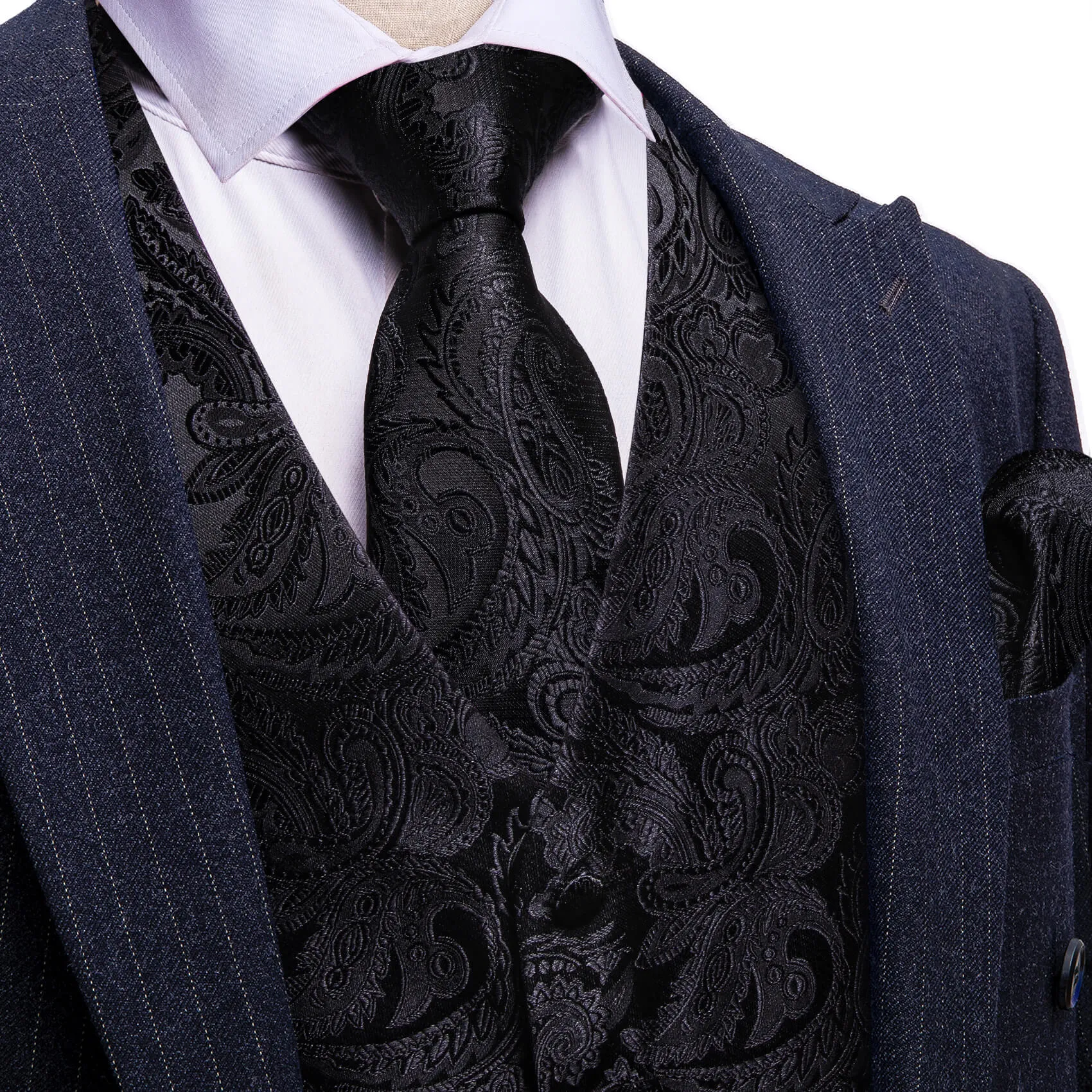 Barry. Wang Black Dress Waistcoat Silk Paisley Formal Vest Necktie Hanky Cufflinks Set sold by Barrywang