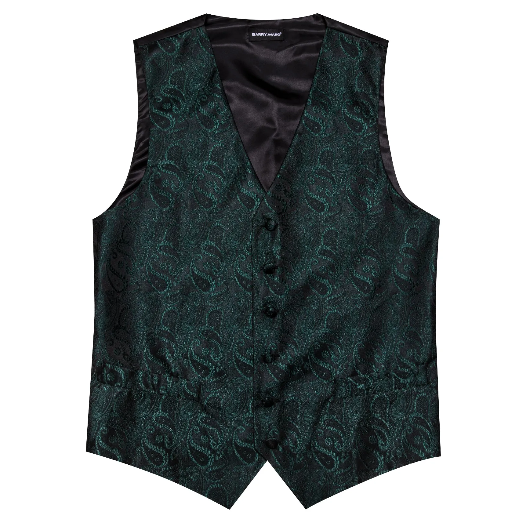Barry. Wang Hunter Green Formal Vest Paisley V-Neck Suit Waistcoat Tie Hanky Cufflinks Set sold by Barrywang product image thumbnail 5