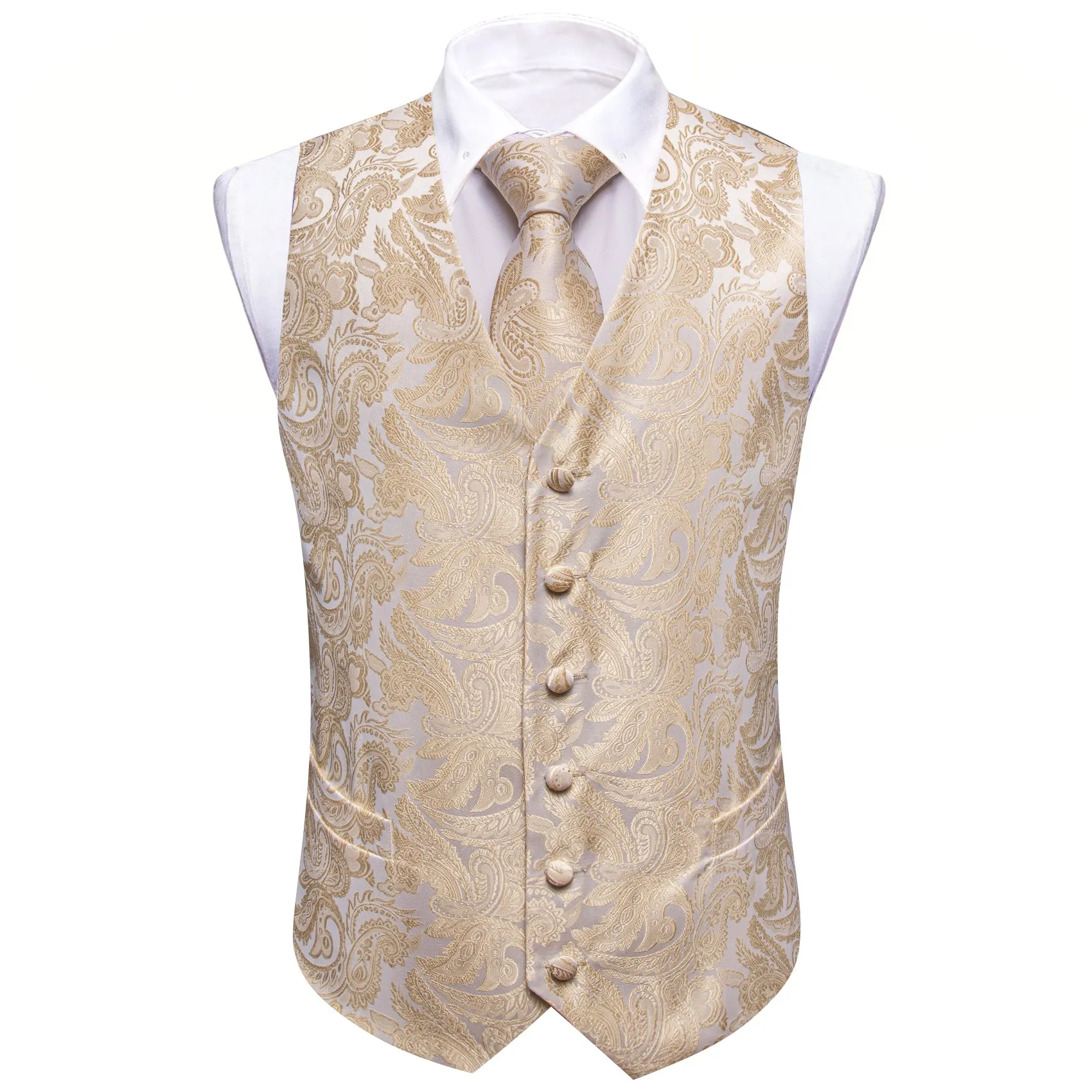Barry. Wang Mens Champagne Suit Vest Formal Paisley Wedding Waistcoat Tie Hanky Cufflinks Set sold by Barrywang product image thumbnail 3