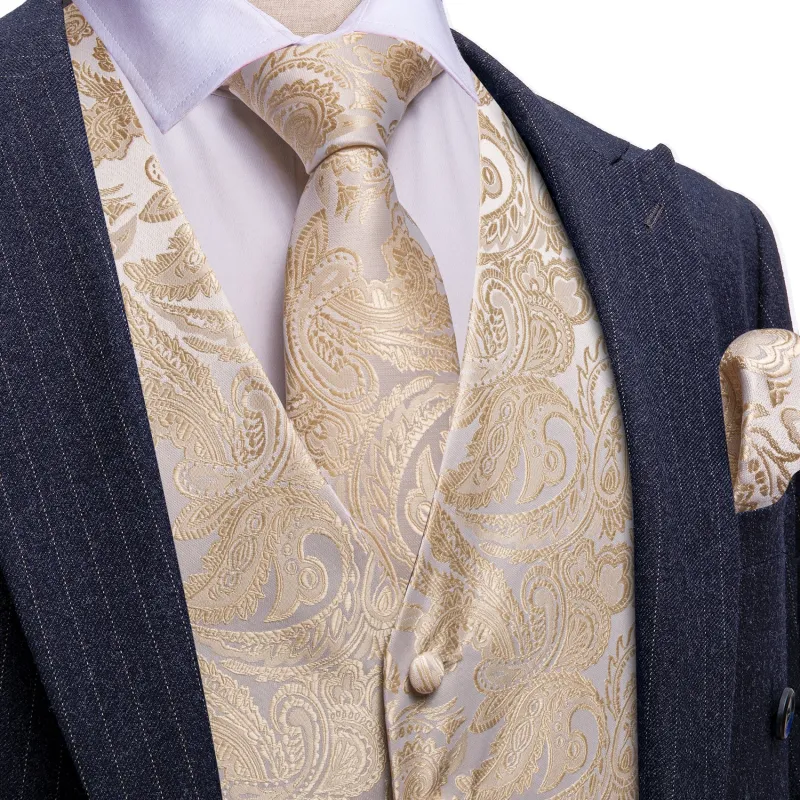 Barry. Wang Mens Champagne Suit Vest Formal Paisley Wedding Waistcoat Tie Hanky Cufflinks Set sold by Barrywang
