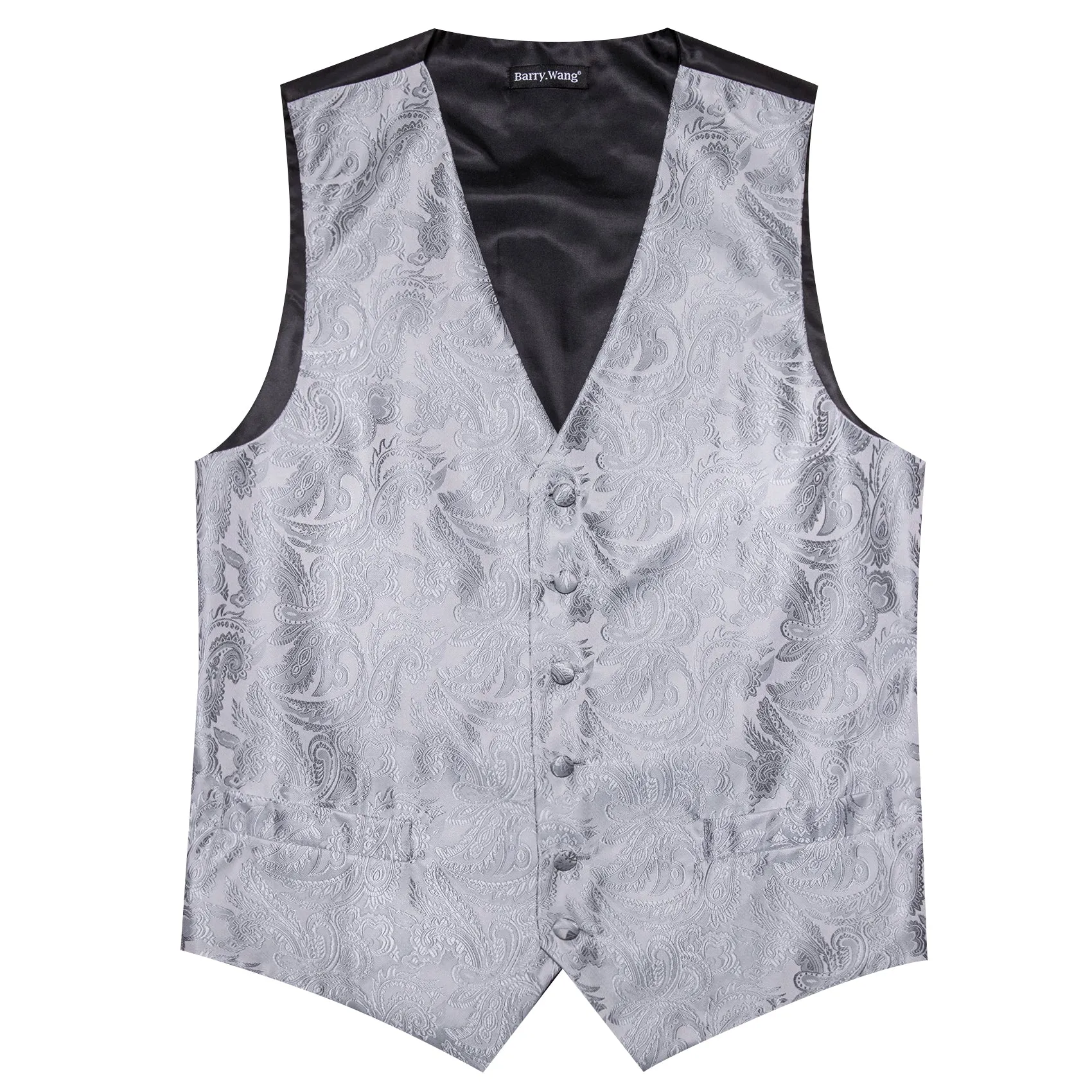 Barry. Wang Silver Suit Vest Formal Silk Paisley Wedding Waistcoat Necktie Hanky Cufflinks Set sold by Barrywang product image thumbnail 5