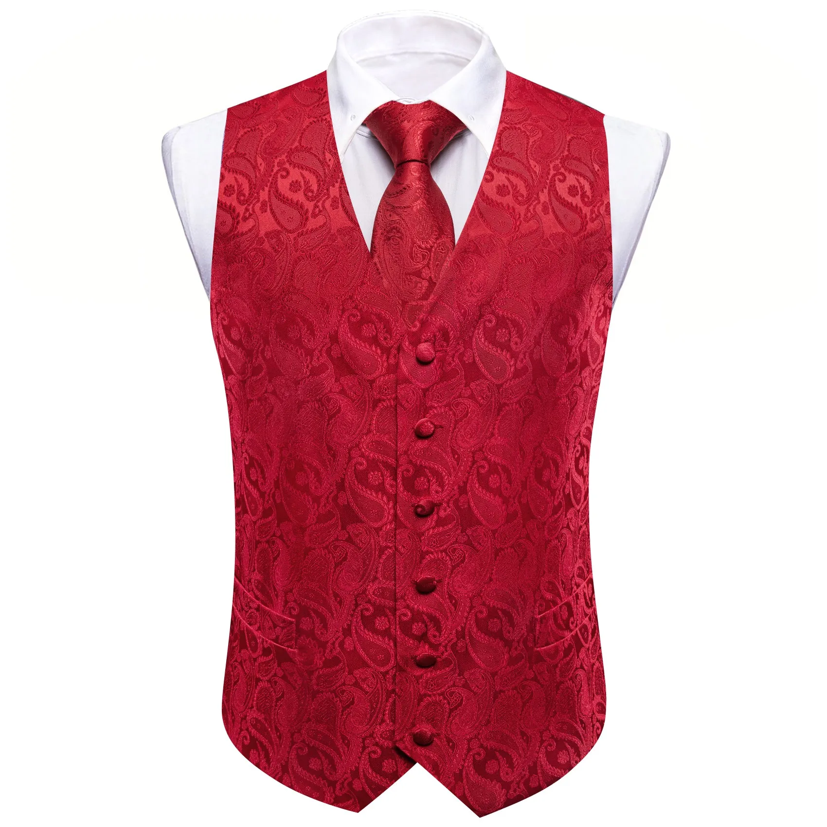 Barry. Wang Silk Red Suit Vest Paisley Tuxedo Dress Waistcoat Necktie Hanky Cufflinks Set sold by Barrywang product image thumbnail 3