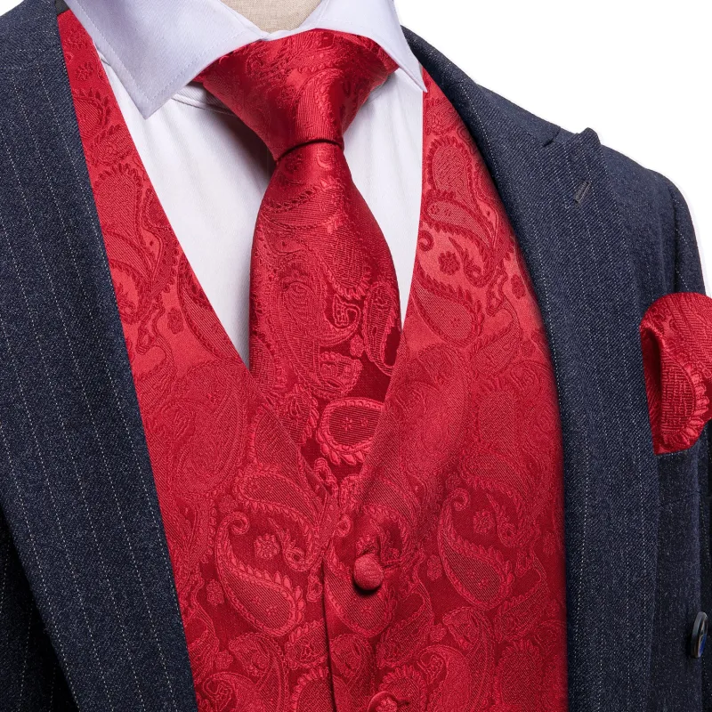 Barry. Wang Silk Red Suit Vest Paisley Tuxedo Dress Waistcoat Necktie Hanky Cufflinks Set sold by Barrywang
