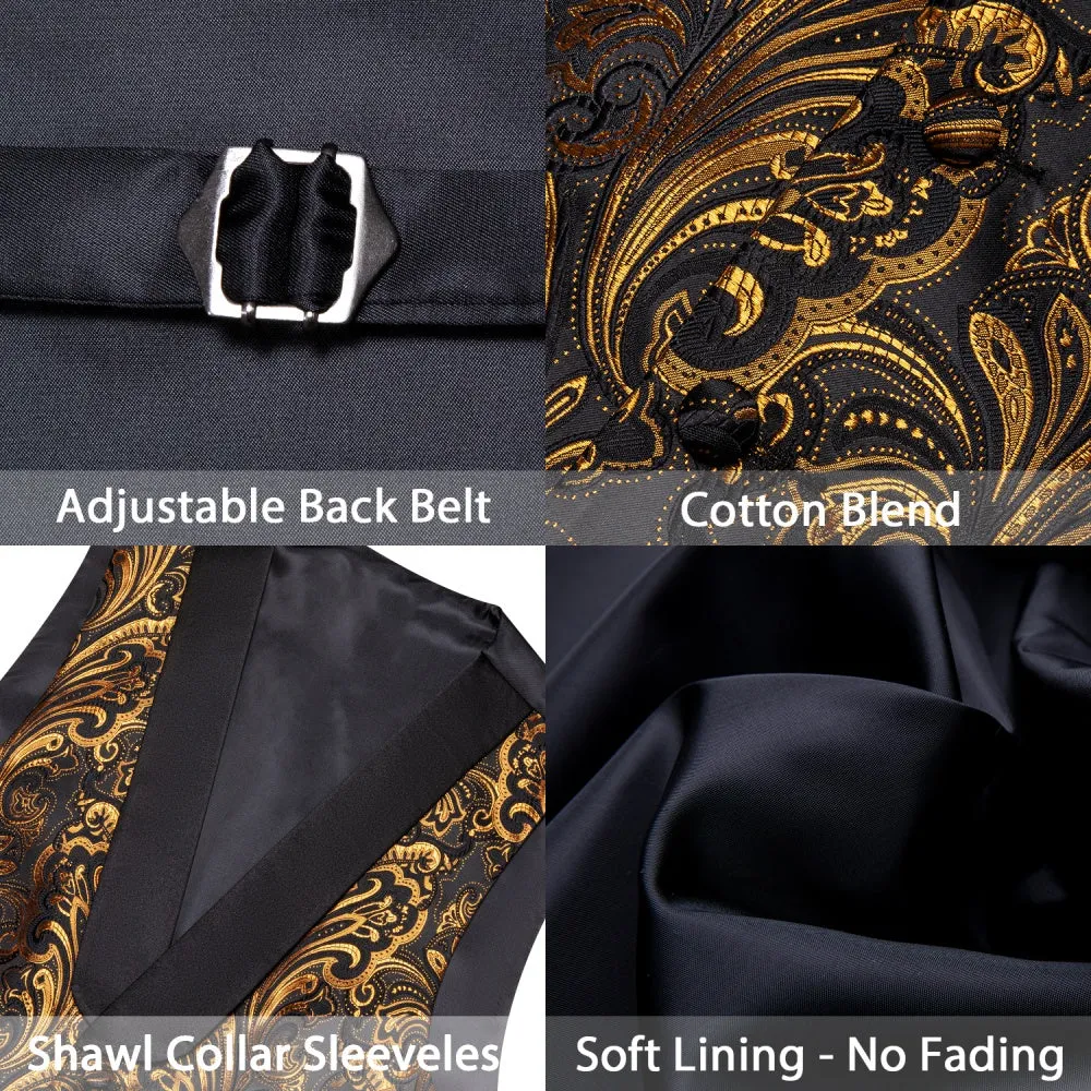 Barry. Wang Mens Gold Suit Vest Floral Shawl Collar Dress Waistcoat Tie Hanky Cufflinks Set sold by Barrywang product image thumbnail 5