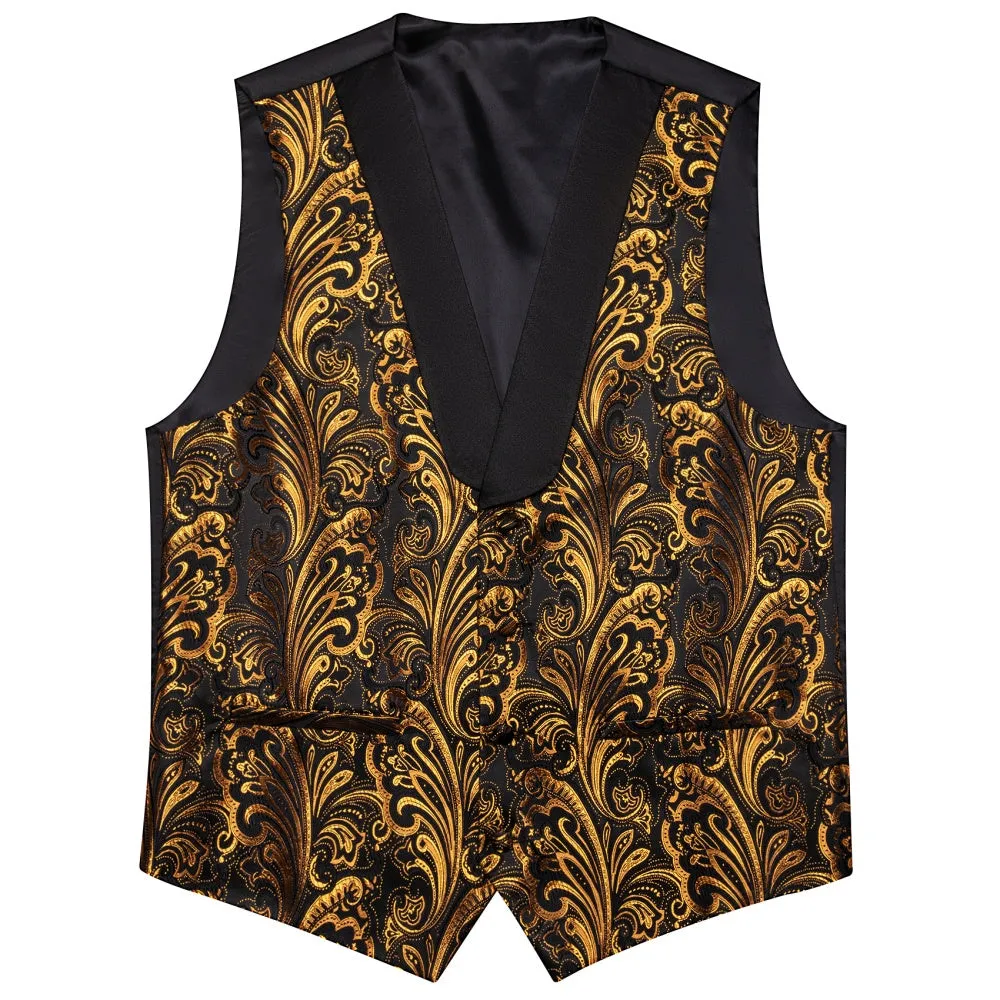 Barry. Wang Mens Gold Suit Vest Floral Shawl Collar Dress Waistcoat Tie Hanky Cufflinks Set sold by Barrywang product image thumbnail 4