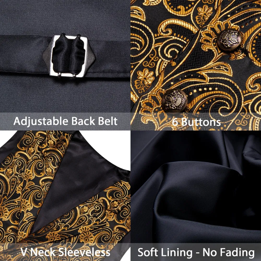 Barry. Wang Mens Paisley Suit Waistcoat Gold Dress Vest Tie Pocket Square Cufflinks Set sold by Barrywang product image thumbnail 5