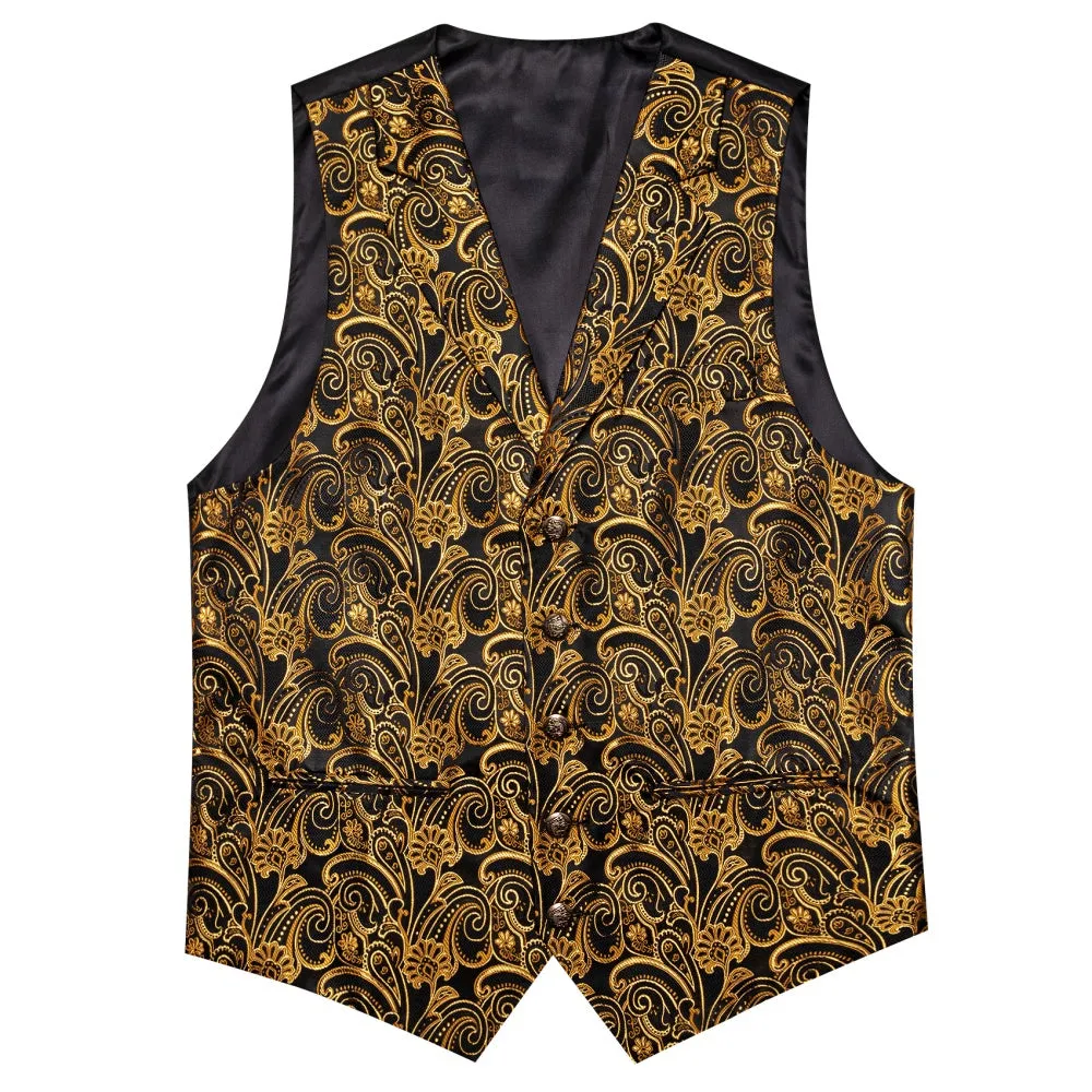 Barry. Wang Mens Paisley Suit Waistcoat Gold Dress Vest Tie Pocket Square Cufflinks Set sold by Barrywang product image thumbnail 4