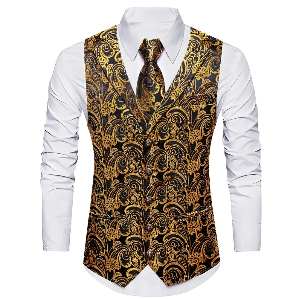 Barry. Wang Mens Paisley Suit Waistcoat Gold Dress Vest Tie Pocket Square Cufflinks Set sold by Barrywang product image thumbnail 3