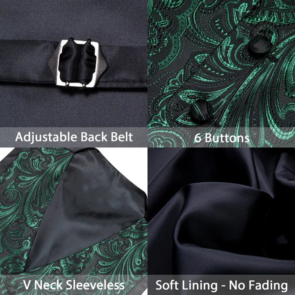 Barry. Wang Hunter Green Suit Vest for Men Formal Paisley Mens Vests Tie Hanky Cufflinks Set sold by Barrywang product image thumbnail 5