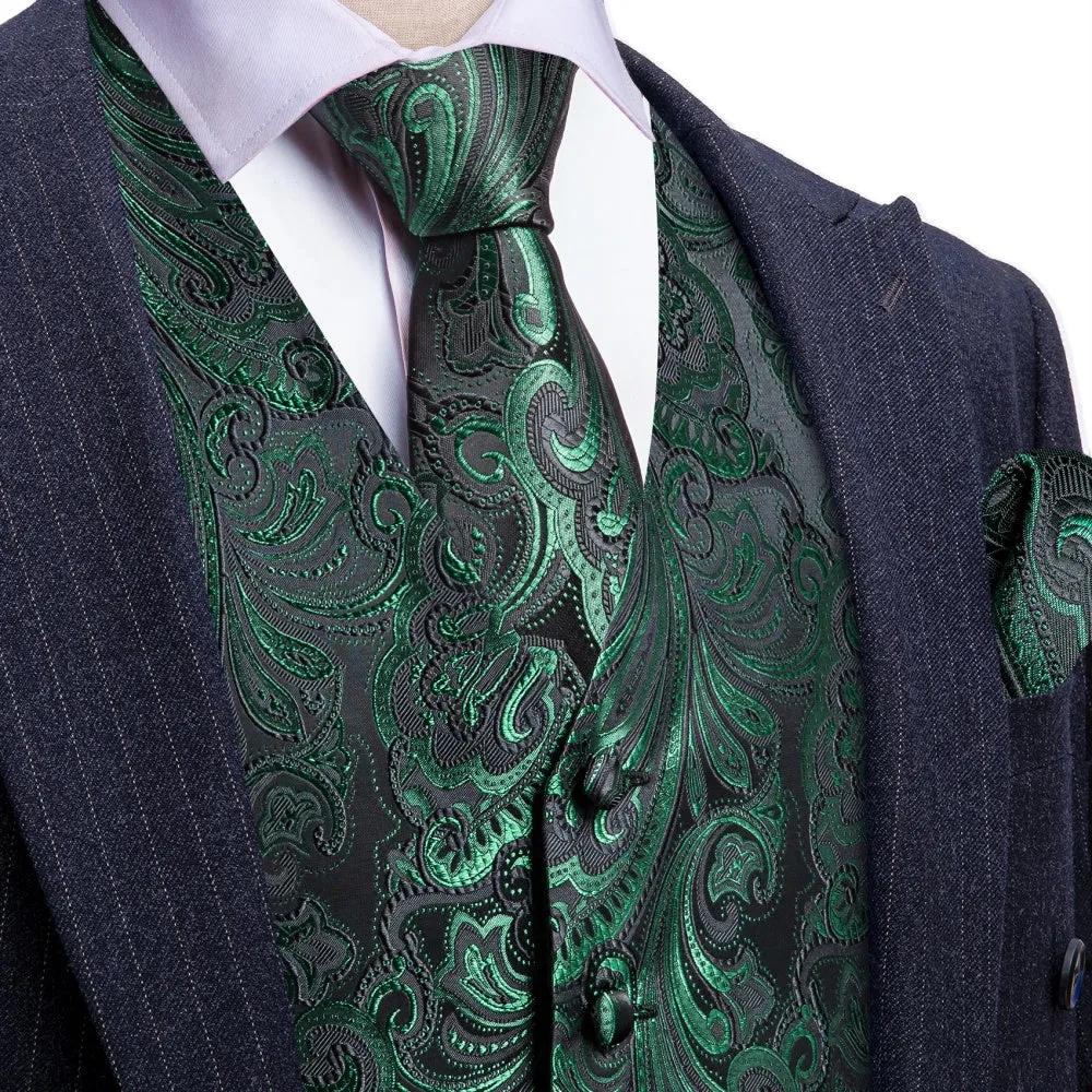Barry. Wang Hunter Green Suit Vest for Men Formal Paisley Mens Vests Tie Hanky Cufflinks Set sold by Barrywang
