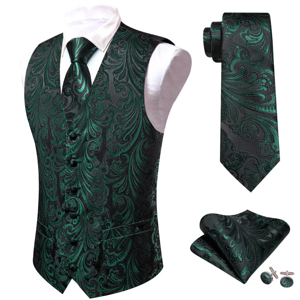 Barry. Wang Hunter Green Suit Vest for Men Formal Paisley Mens Vests Tie Hanky Cufflinks Set sold by Barrywang product image thumbnail 3