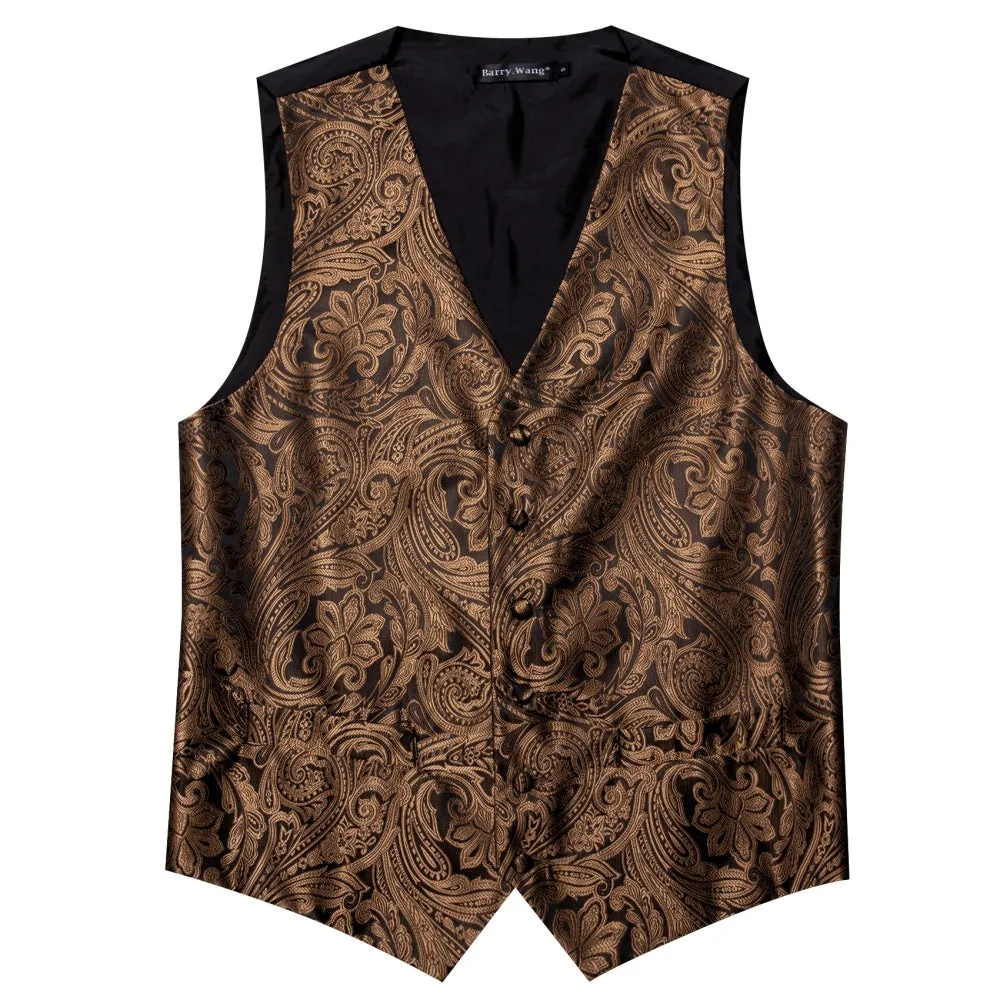 Barry. Wang Brown Suit Vest Paisley Silk V-neck Tuxedo Waistcoat Tie Hanky Cufflinks Set sold by Barrywang product image thumbnail 5