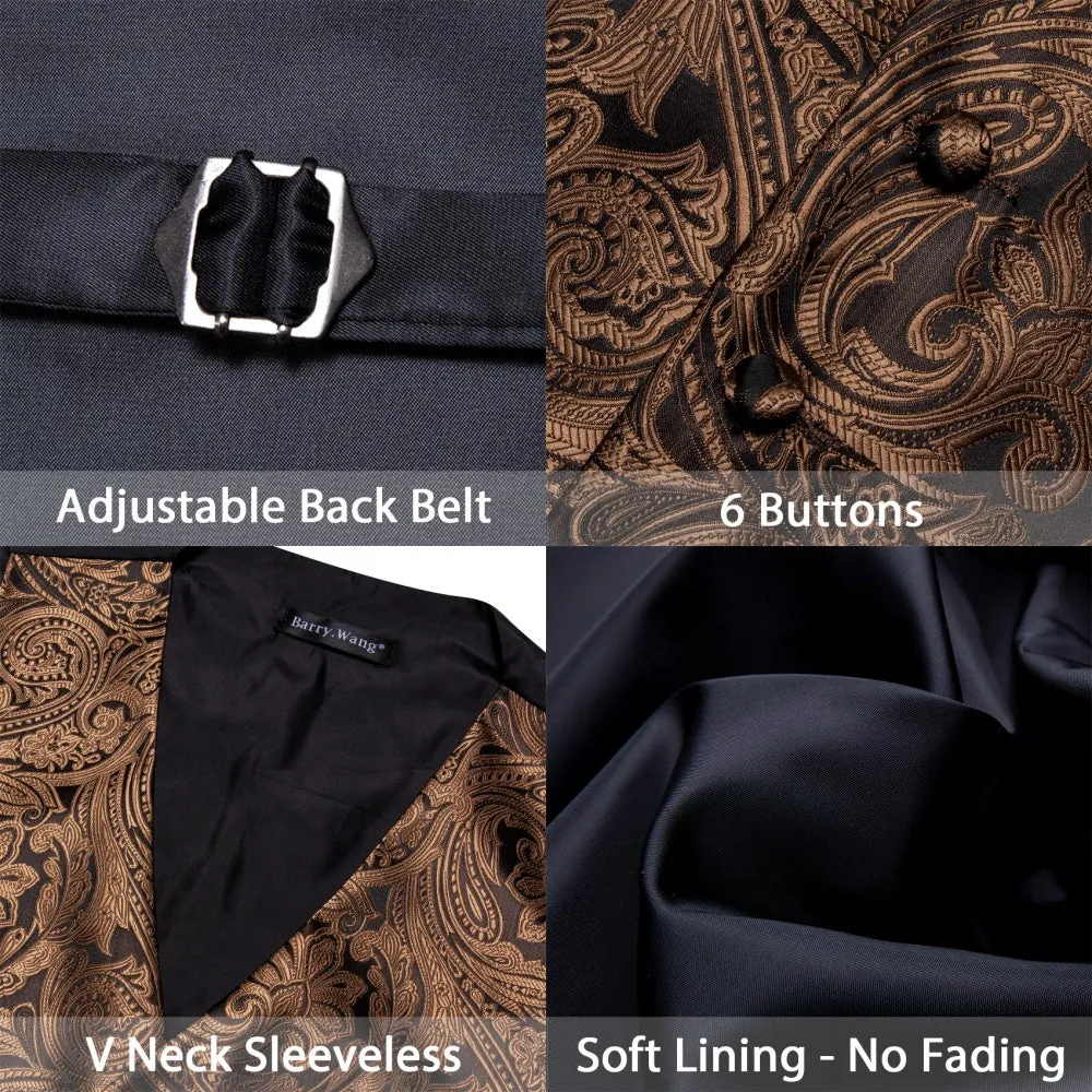 Barry. Wang Brown Suit Vest Paisley Silk V-neck Tuxedo Waistcoat Tie Hanky Cufflinks Set sold by Barrywang product image thumbnail 4