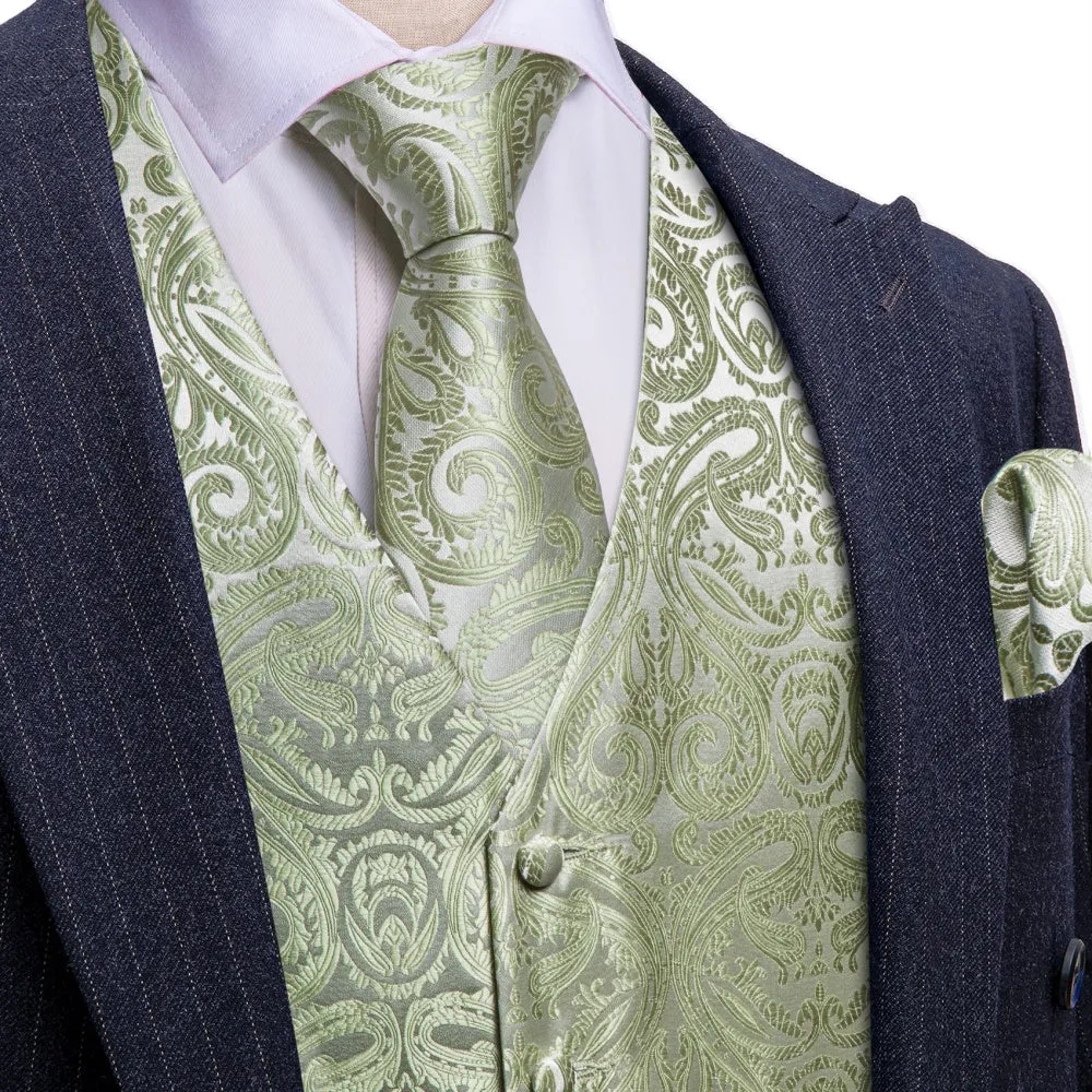 Barry. Wang Paisley Suit Vest Sage Green Jacquard Wedding Vest Tie Hanky Cufflinks Set sold by Barrywang product image thumbnail 3