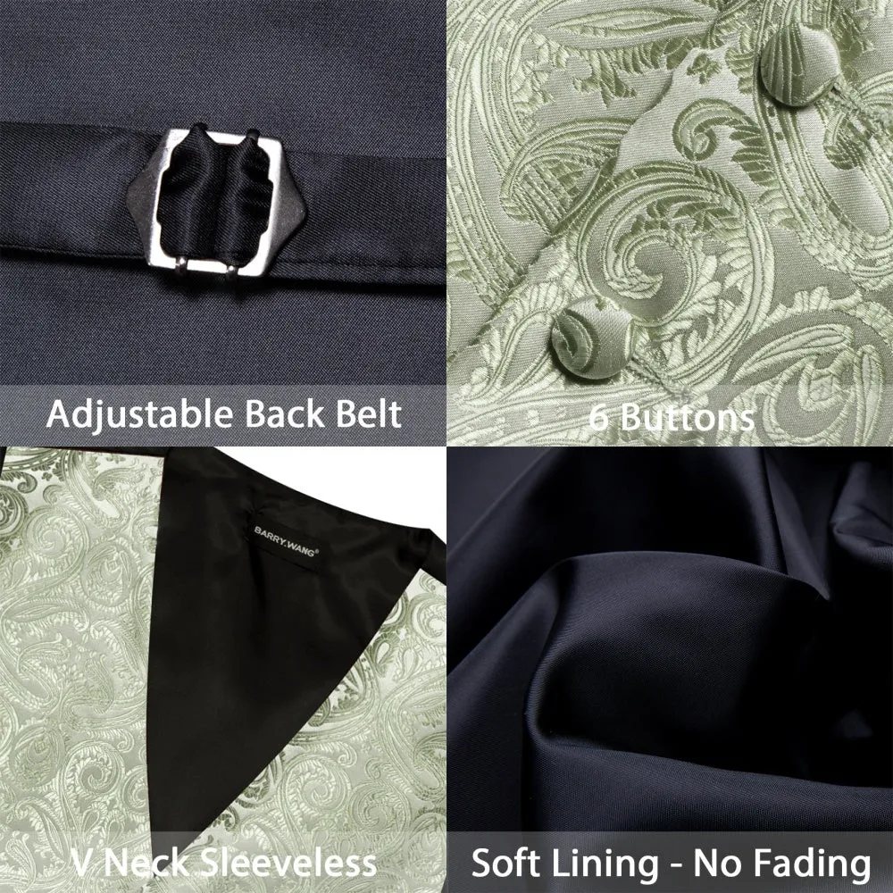 Barry. Wang Paisley Suit Vest Sage Green Jacquard Wedding Vest Tie Hanky Cufflinks Set sold by Barrywang product image thumbnail 5