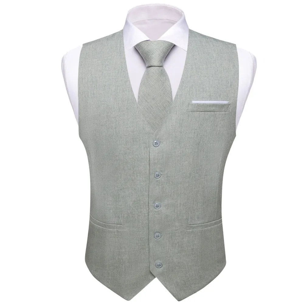 Barry. Wang Dress Suit Vest Sage Green Slim Fit Solid Formal Waistcoat Tie Hanky Cufflinks Set sold by Barrywang product image thumbnail 2