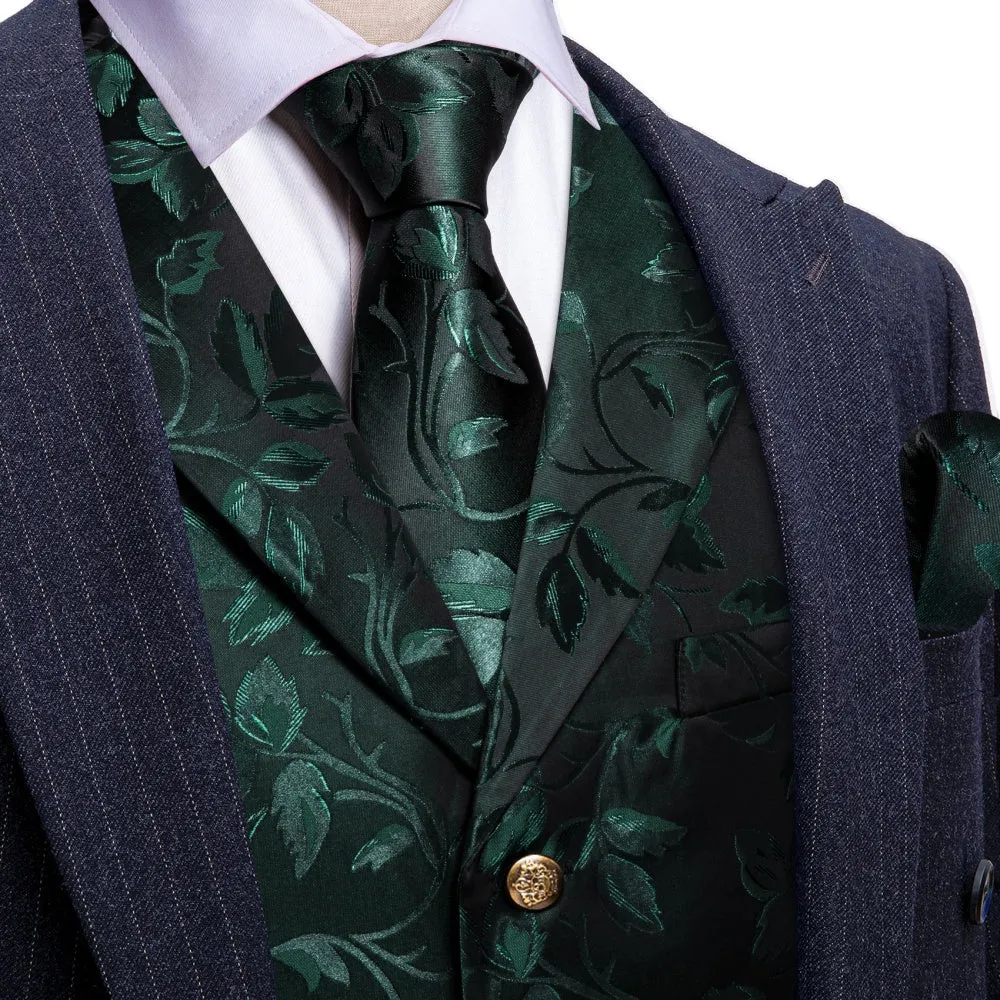 Barry. Wang Hunter Green Floral Suit Vest Black Dress Waistcoat Tie Hanky Cufflinks Set sold by Barrywang