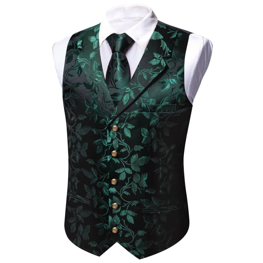 Barry. Wang Hunter Green Floral Suit Vest Black Dress Waistcoat Tie Hanky Cufflinks Set sold by Barrywang product image thumbnail 3
