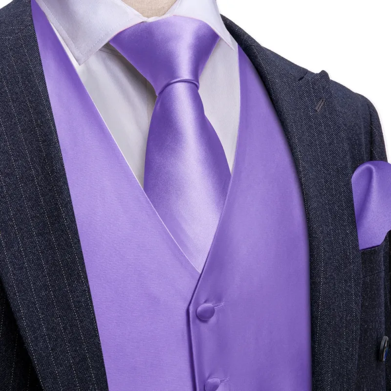 Barry.Wang Mens Lilac Suit Vest Solid Formal Tuxedo Waistcoat Tie Hanky Cufflinks Set sold by Barrywang