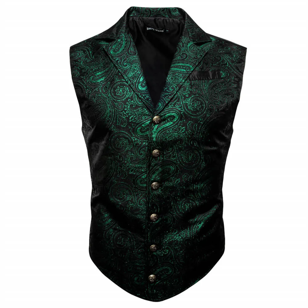 Barry. Wang Mens Victorian Suit Vest Green Paisley Jacquared Tuxedo Waistcoat sold by Barrywang product image thumbnail 3