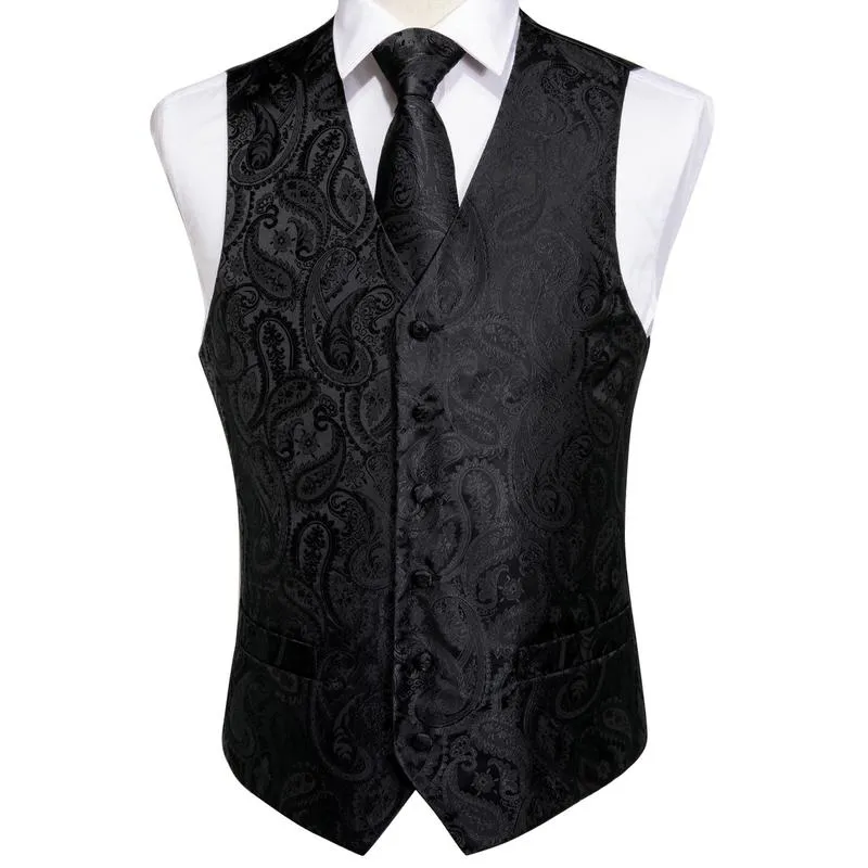 Barry. Wang Black Suit Vest Paisley Jacquard Dress Waistcoat Tie Pocket Square Cufflinks Set sold by Barrywang product image thumbnail 2
