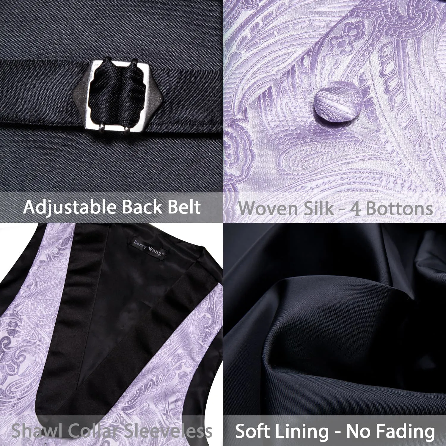 Barry. Wang Shawl Collar Dress Vest Lavender Paisley Tuxedo Vest Tie Hanky Cufflinks Set sold by Barrywang product image thumbnail 5
