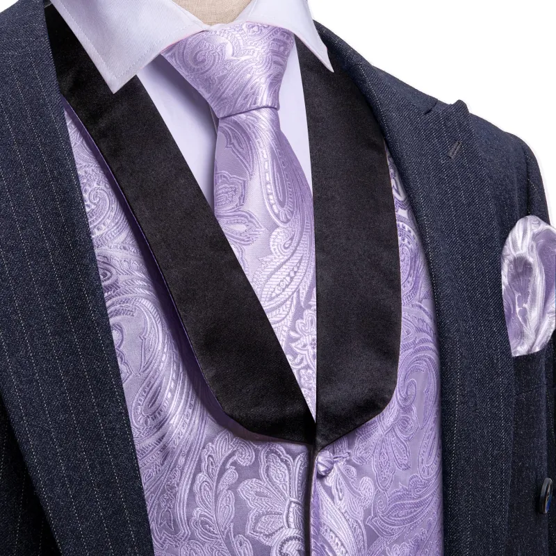 Barry. Wang Shawl Collar Dress Vest Lavender Paisley Tuxedo Vest Tie Hanky Cufflinks Set sold by Barrywang