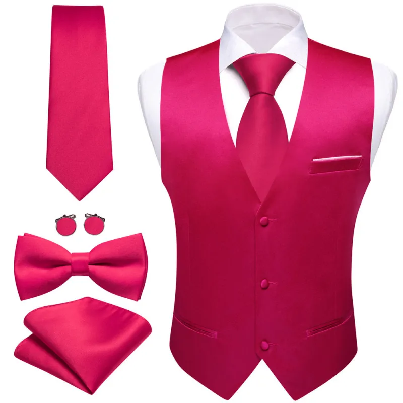 Barry. Wang Silk Fuchsia Pink Suit Vest Solid Dress Vest Necktie Bowtie Hanky Cufflinks Set sold by Barrywang