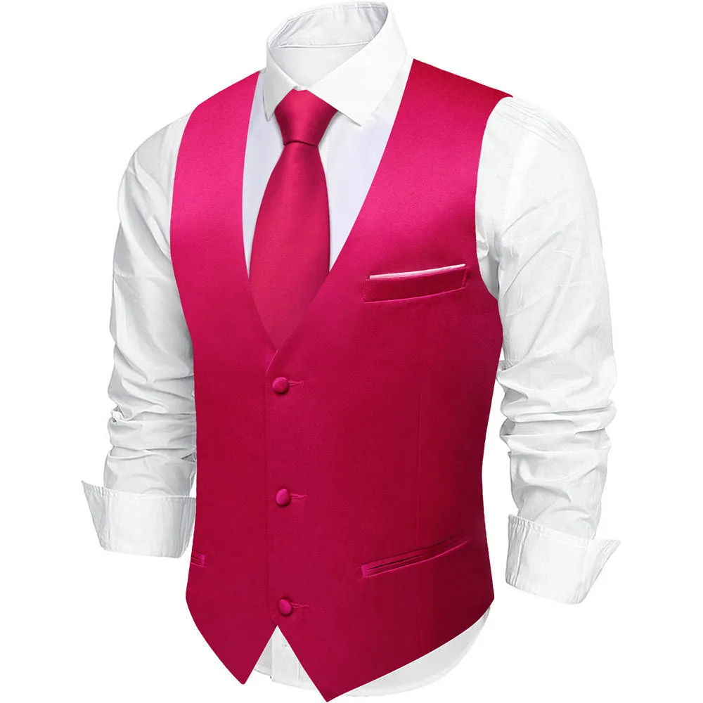 Barry. Wang Silk Fuchsia Pink Suit Vest Solid Dress Vest Necktie Bowtie Hanky Cufflinks Set sold by Barrywang product image thumbnail 3