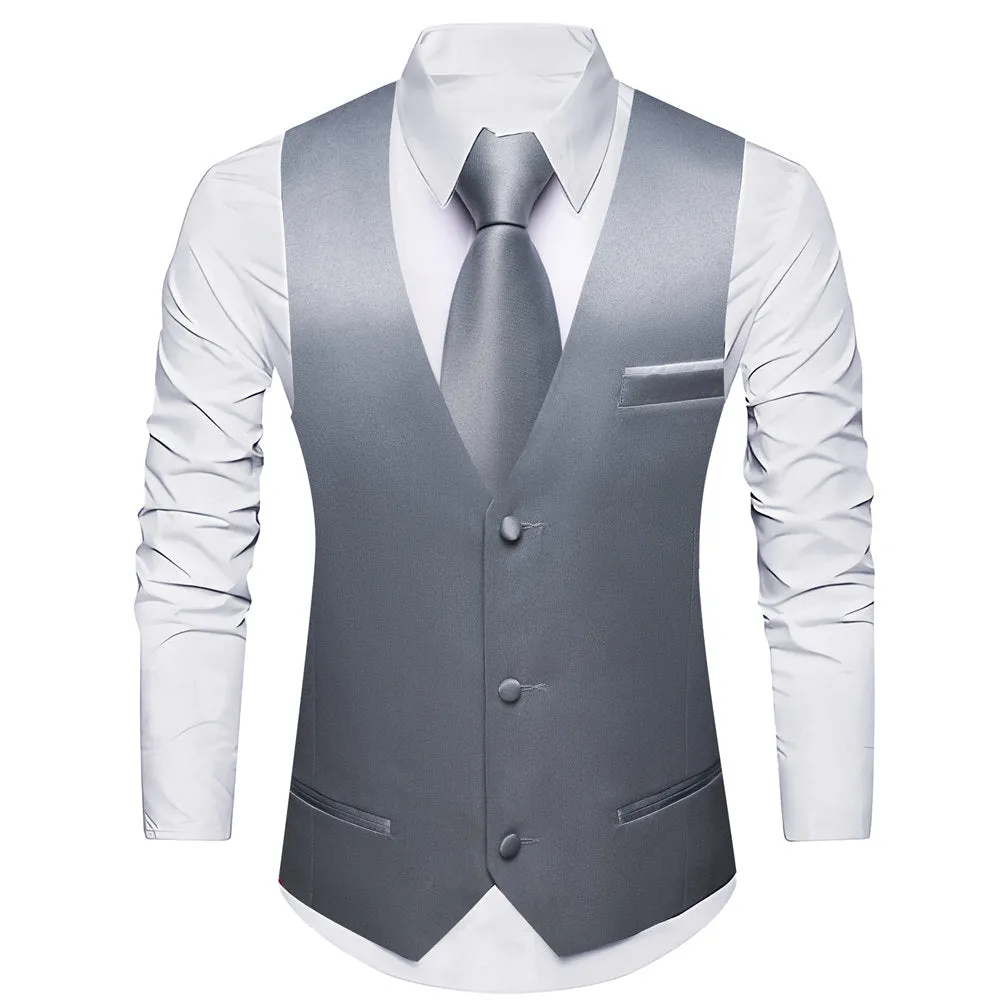 Barry. Wang Grey Suit Vest for Men Solid Formal Vest Necktie Bowtie Hanky Cufflinks Set sold by Barrywang product image thumbnail 3