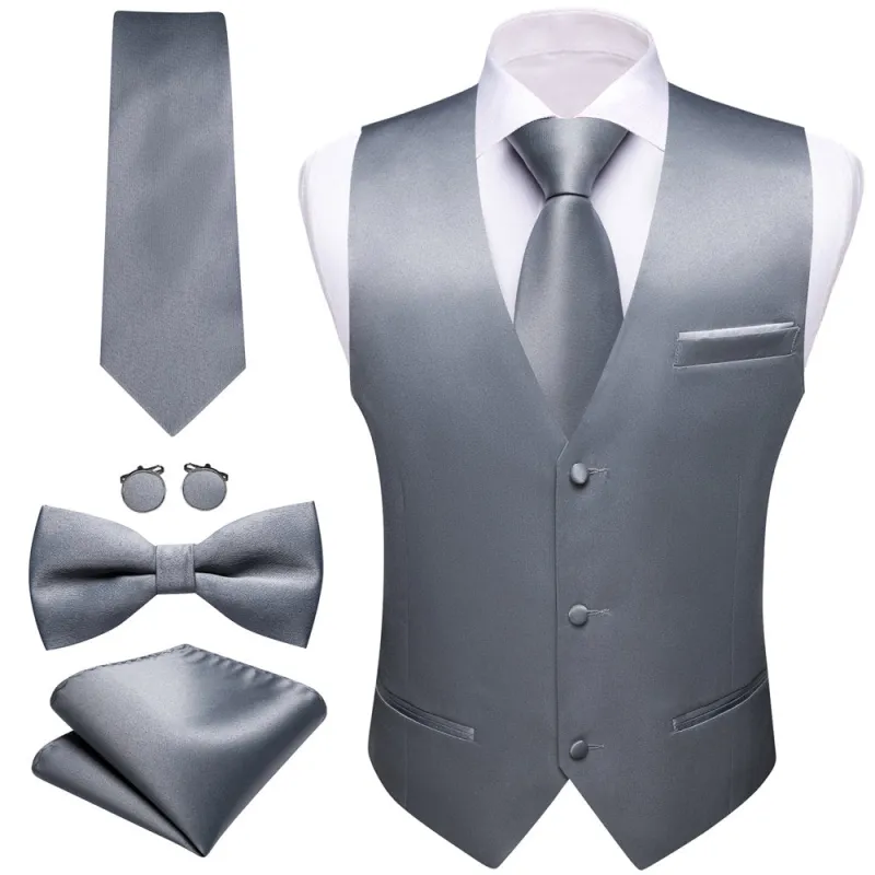 Barry. Wang Grey Suit Vest for Men Solid Formal Vest Necktie Bowtie Hanky Cufflinks Set sold by Barrywang