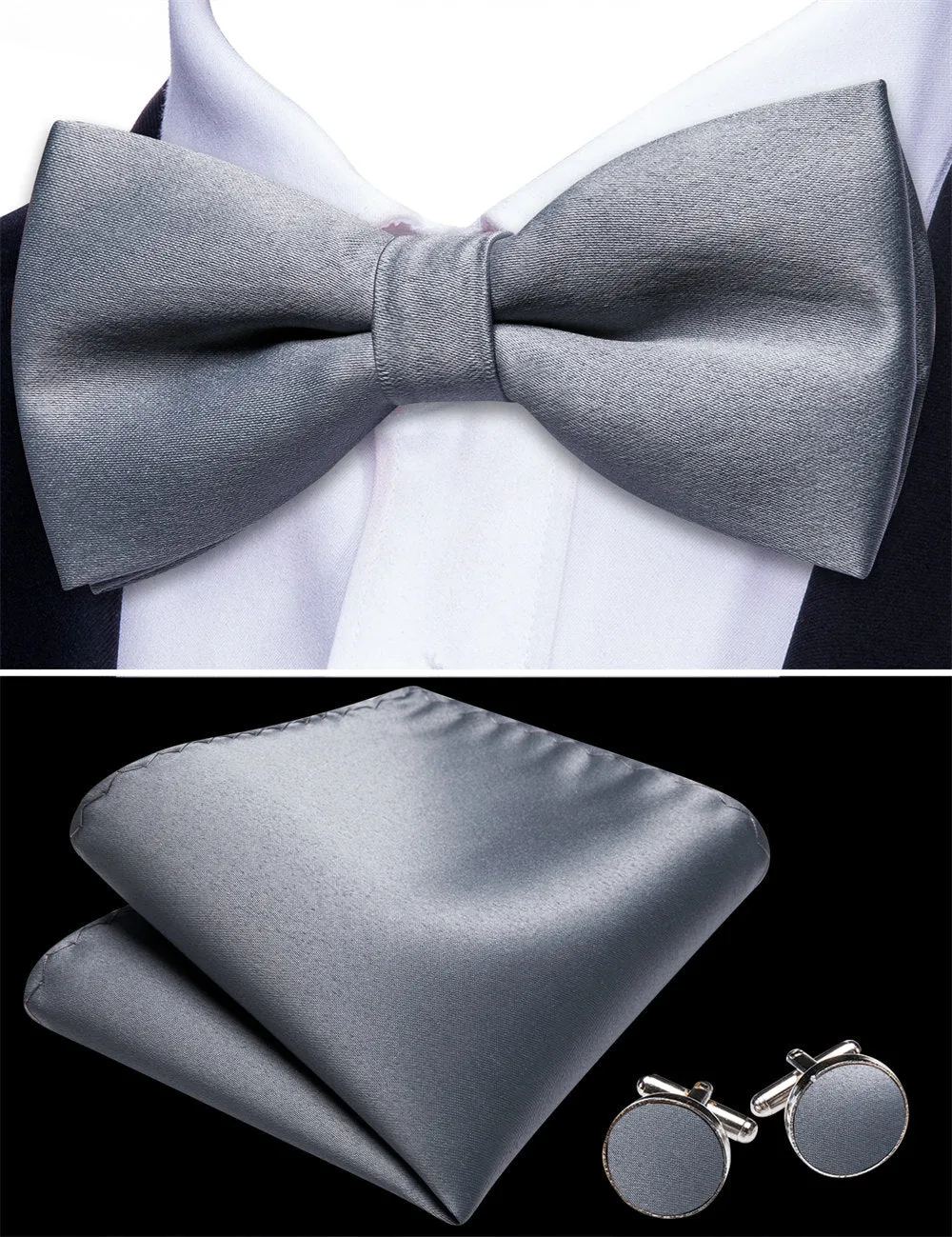 Barry. Wang Grey Suit Vest for Men Solid Formal Vest Necktie Bowtie Hanky Cufflinks Set sold by Barrywang product image thumbnail 5