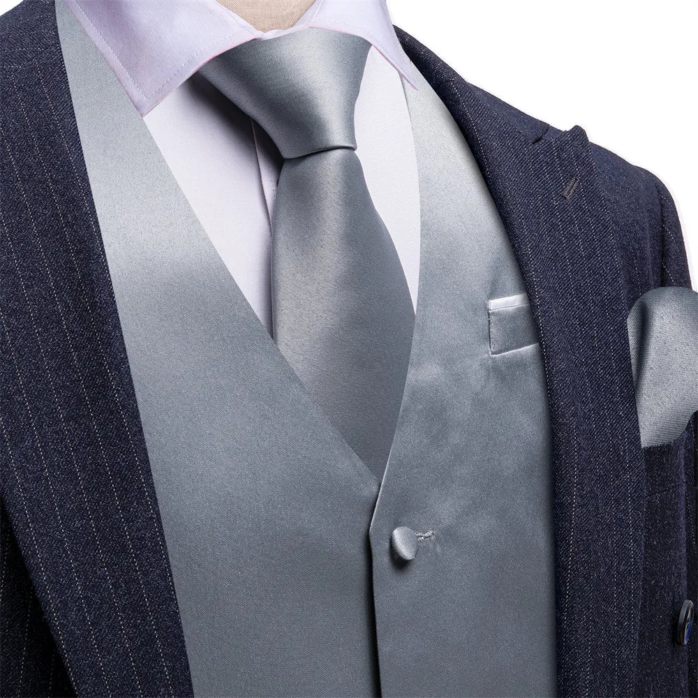 Barry. Wang Grey Suit Vest for Men Solid Formal Vest Necktie Bowtie Hanky Cufflinks Set sold by Barrywang product image thumbnail 2