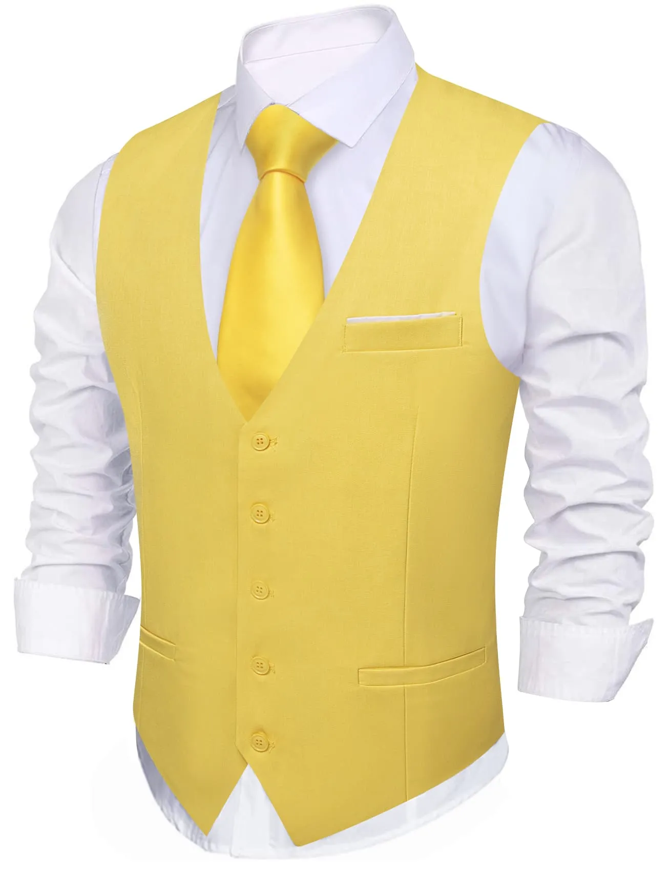 Barry. Wang Mens Yellow Casual Vest Slim Fit Solid Leisure Party Tuxedo Waistcoat sold by Barrywang product image thumbnail 2