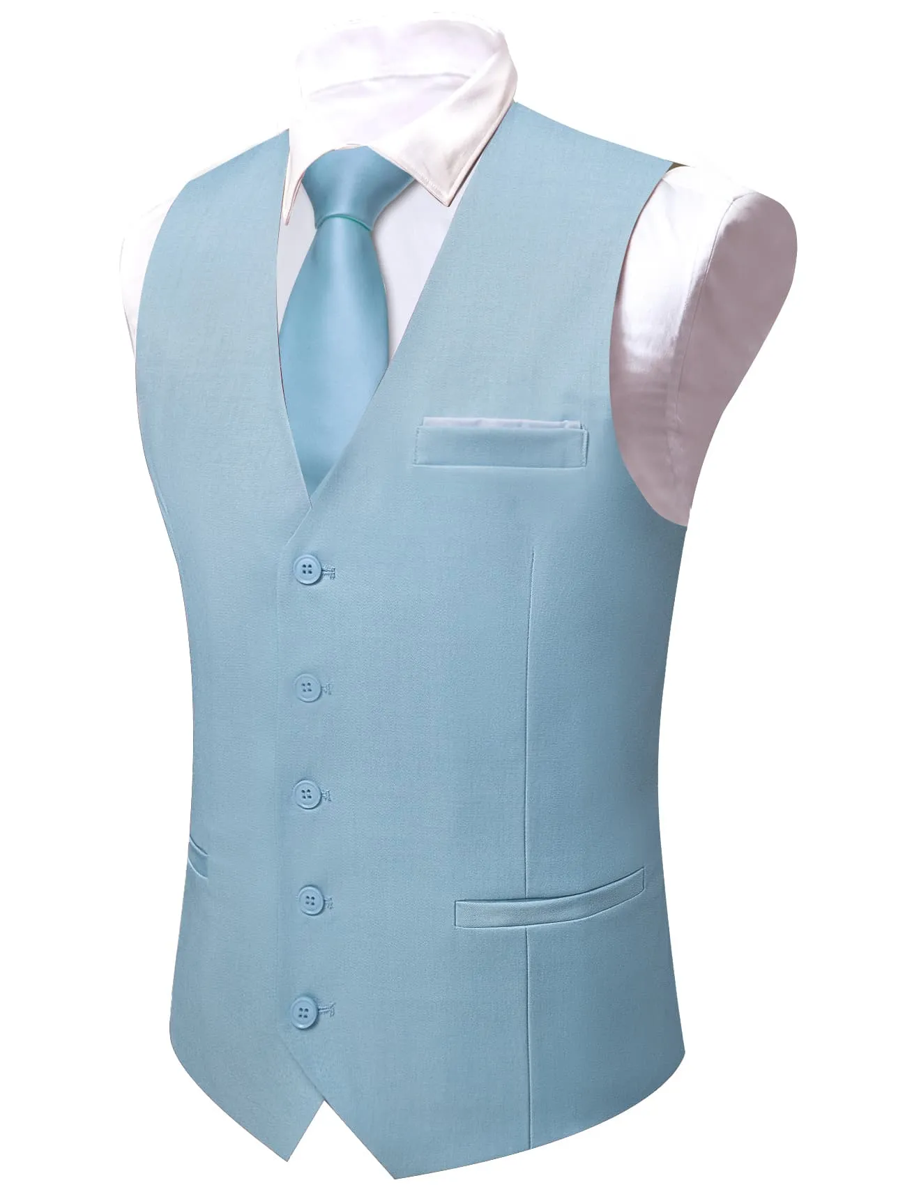 Barry. Wang Mens Icy Blue Casual Vest Slim Fit Solid Leisure Tuxedo Waistcoat sold by Barrywang product image thumbnail 4