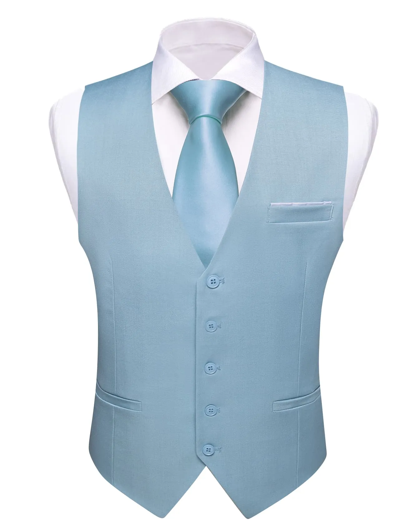 Barry. Wang Mens Icy Blue Casual Vest Slim Fit Solid Leisure Tuxedo Waistcoat sold by Barrywang product image thumbnail 2