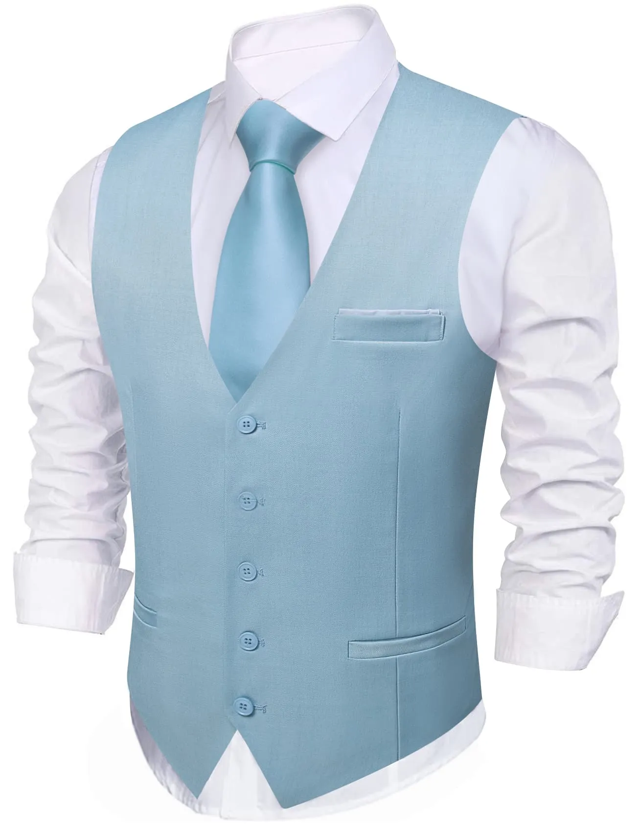 Barry. Wang Mens Icy Blue Casual Vest Slim Fit Solid Leisure Tuxedo Waistcoat sold by Barrywang product image thumbnail 3
