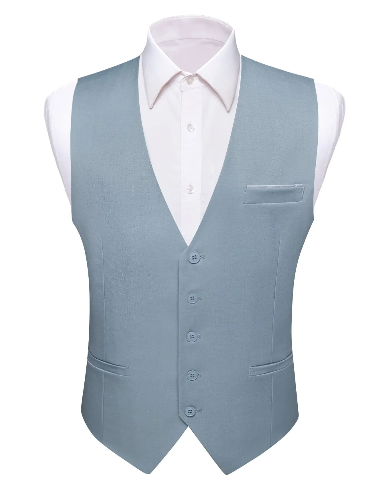 Barry. Wang Steel Blue Suit Vest for Men Solid V-neck Business Formal Vest sold by Barrywang product image thumbnail 5